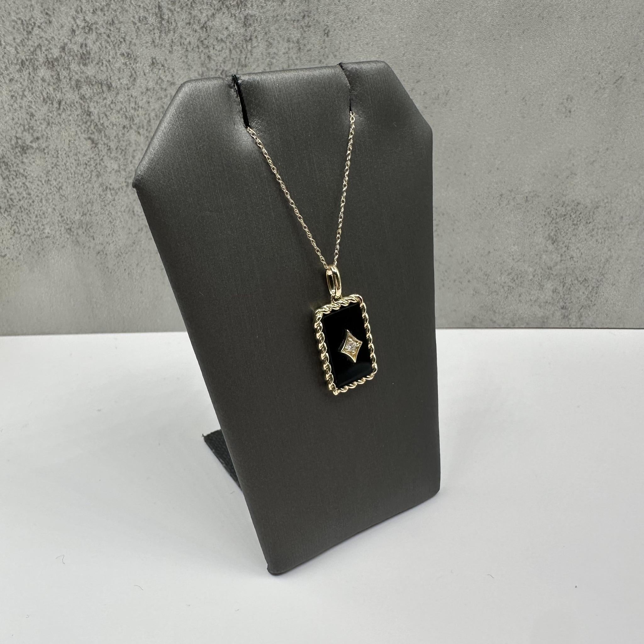 Black Onyx Diamond Necklace 10K Yellow Gold 0.06ctw 18in