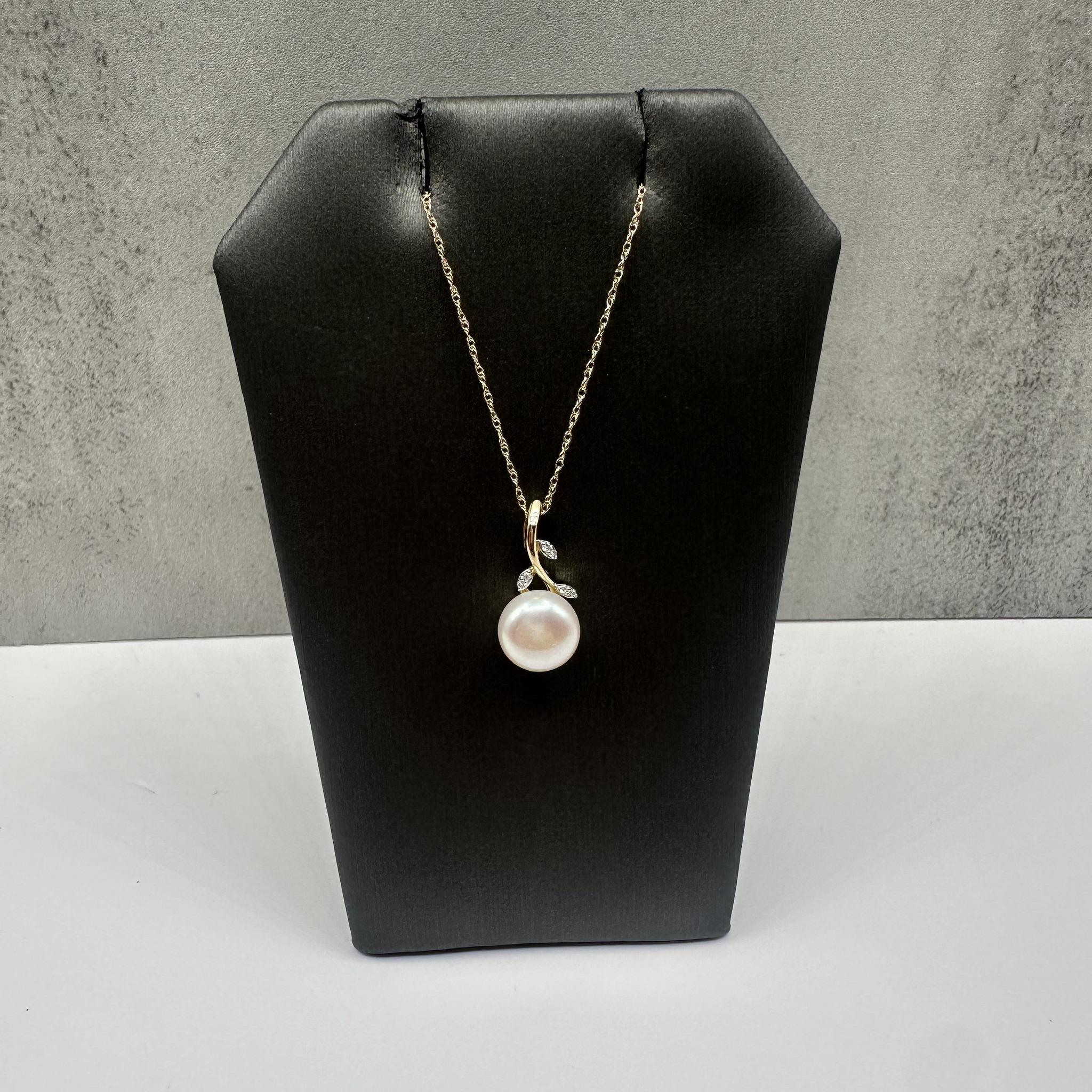 Pearl Diamond Necklace 10K Yellow Gold 8.3mm 0.03ctw New