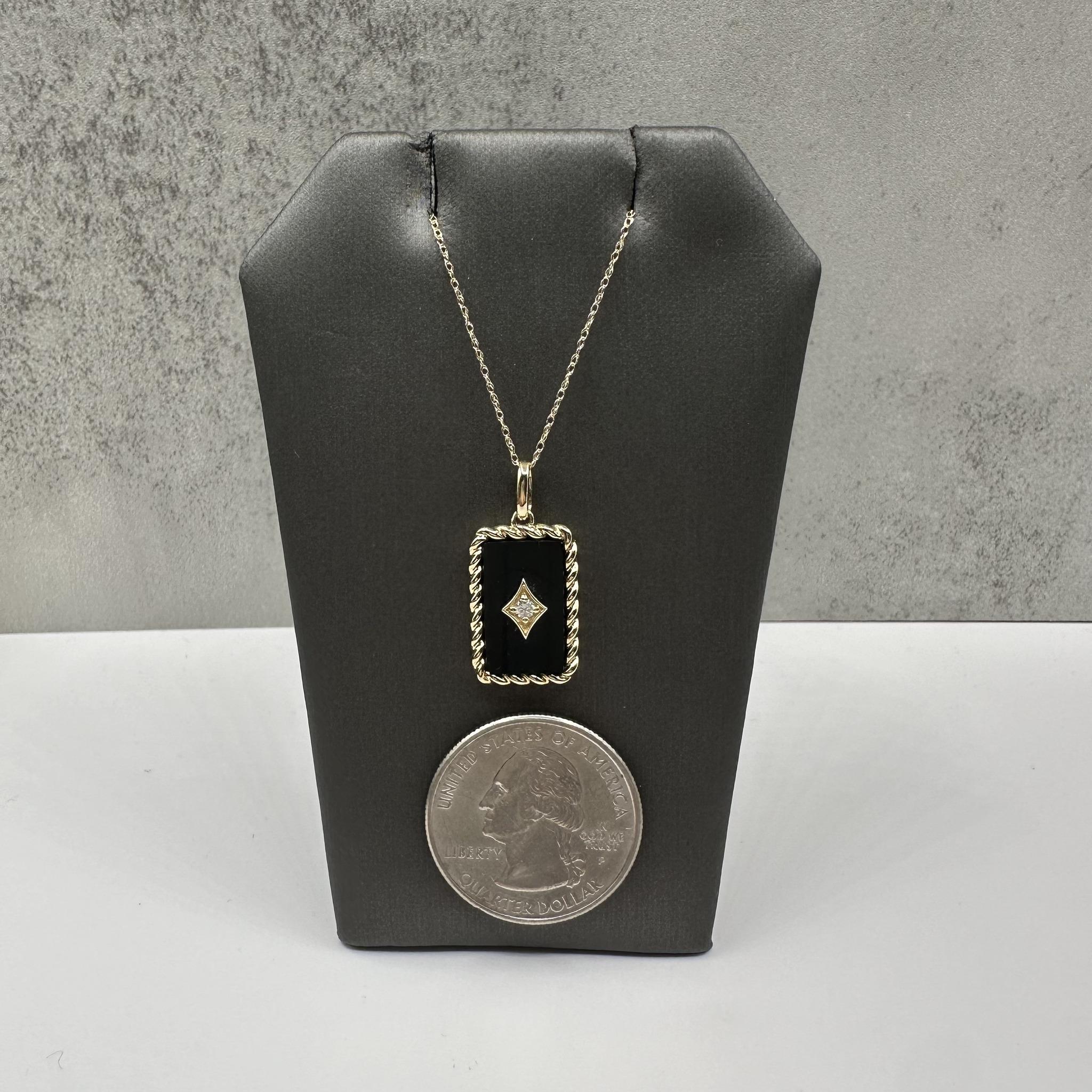 Black Onyx Diamond Necklace 10K Yellow Gold 0.06ctw 18in