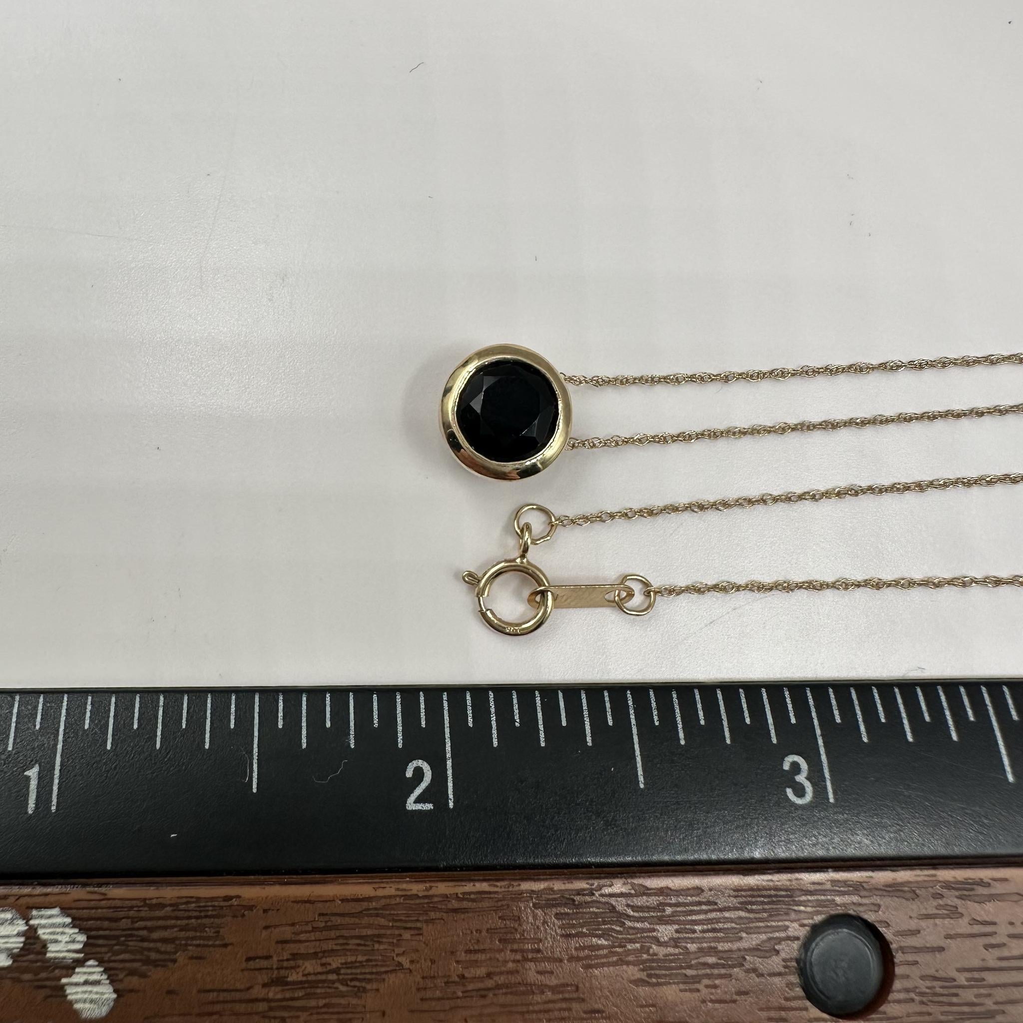 Bezel Set Black Onyx Necklace 10K Yellow Gold 8mm 18in New