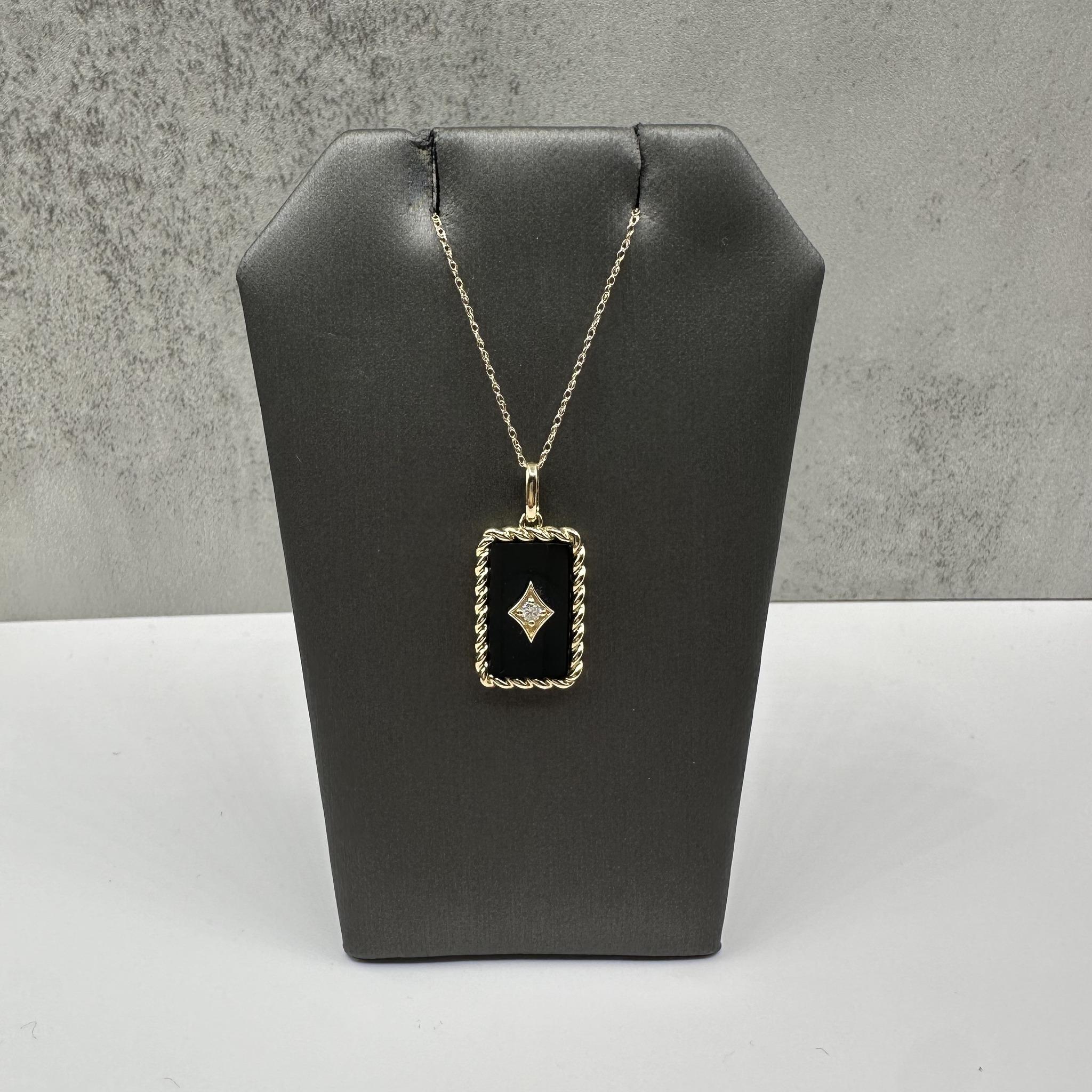 Black Onyx Diamond Necklace 10K Yellow Gold 0.06ctw 18in