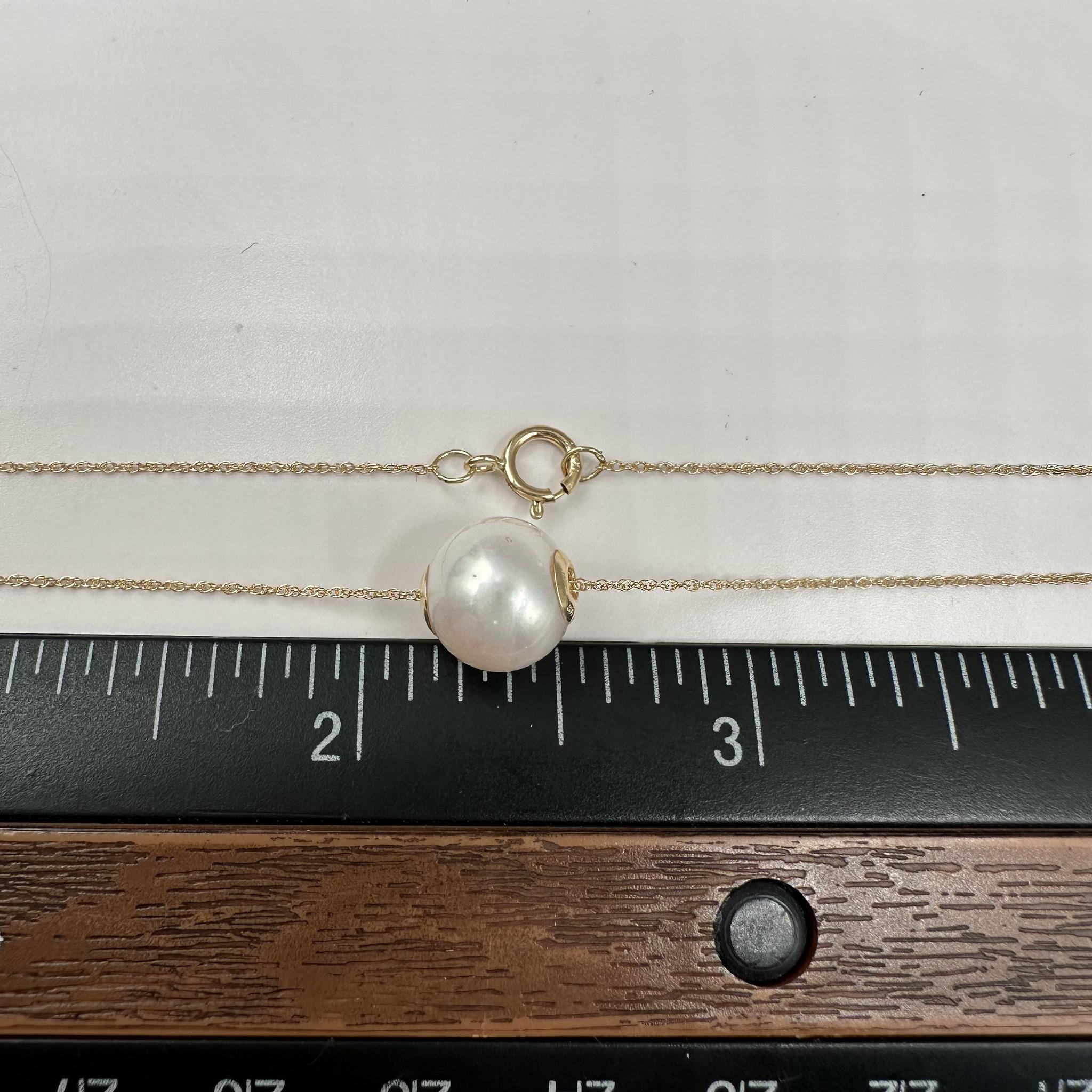 Pearl Slide Necklace 14K Yellow Gold 9.5mm 18in New