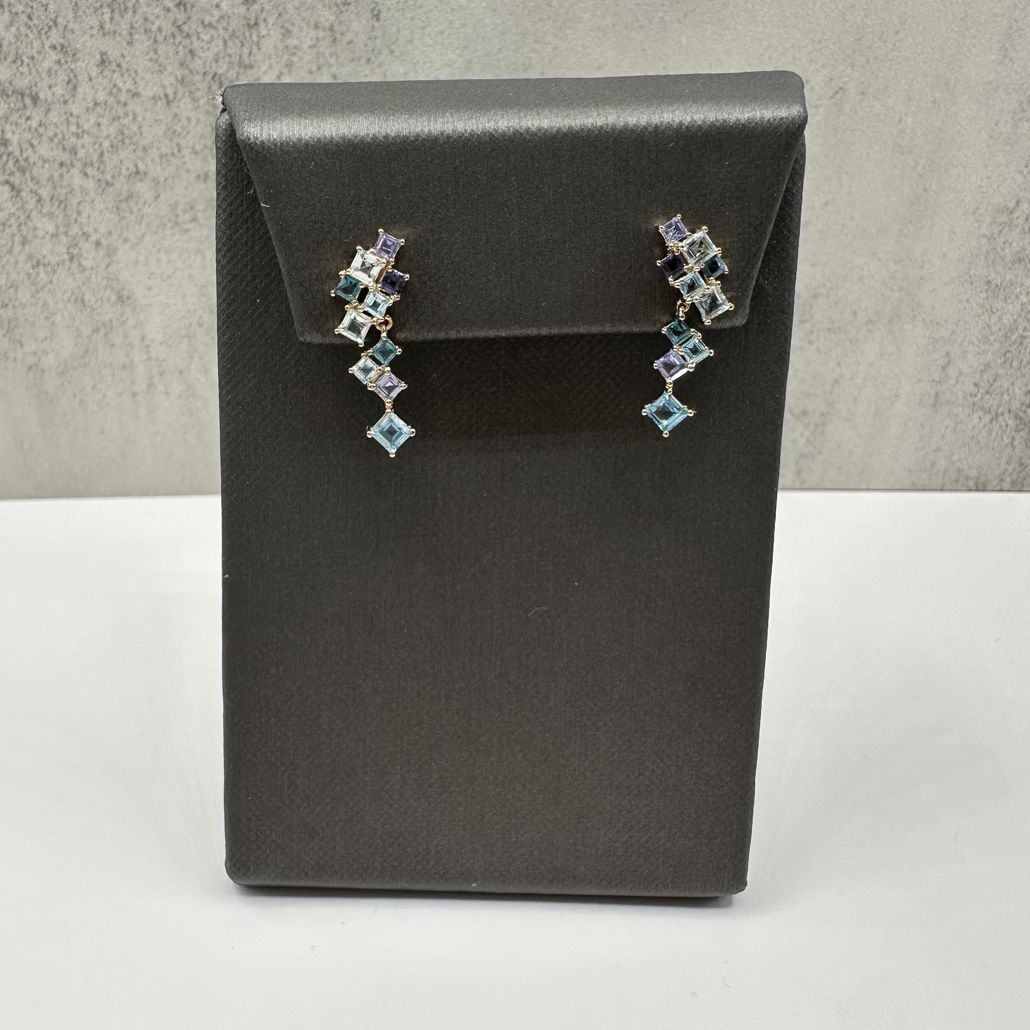 Multicolor Blue Gemstone Dangle Earrings 10K Yellow Gold 1.75ctw New