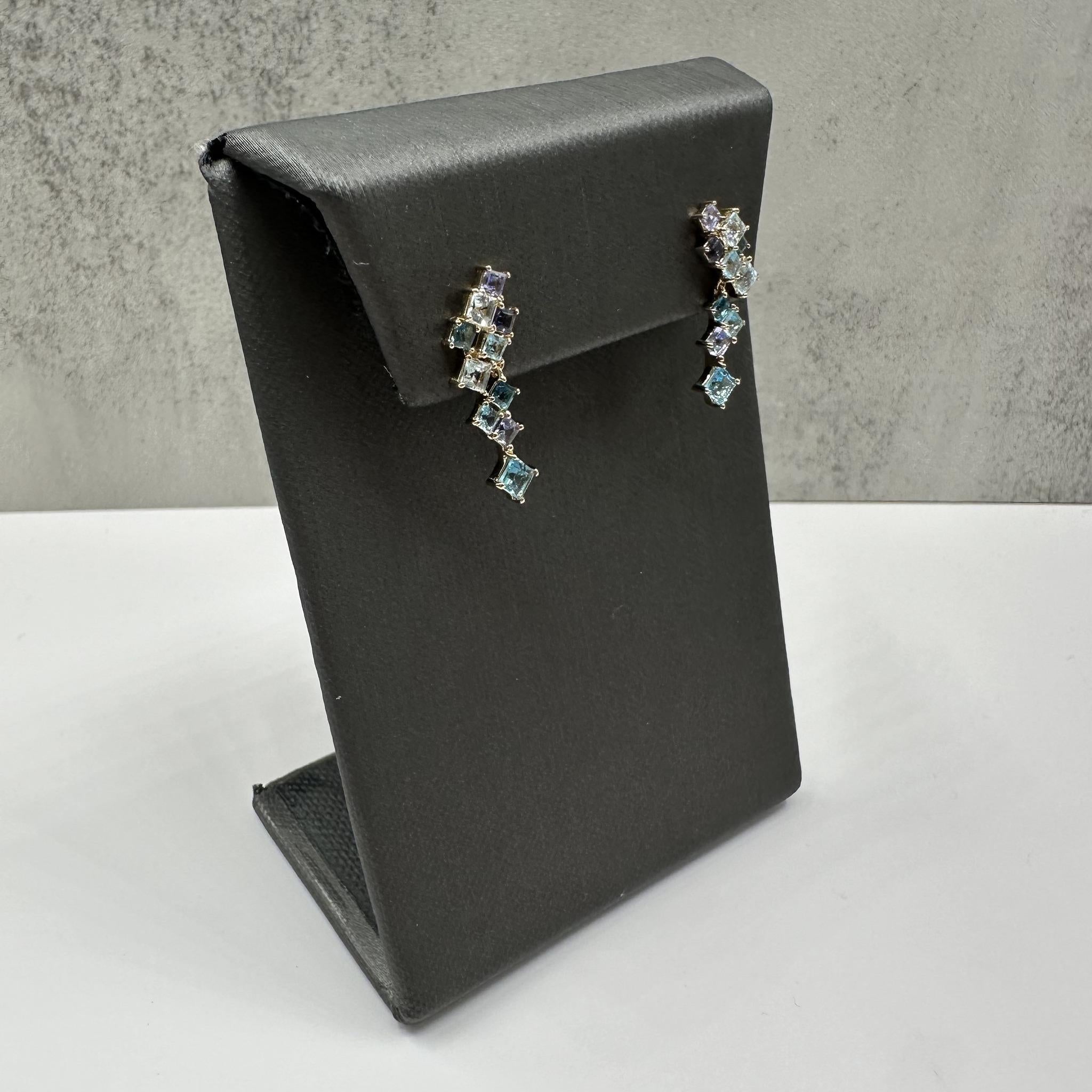 Multicolor Blue Gemstone Dangle Earrings 10K Yellow Gold 1.75ctw New