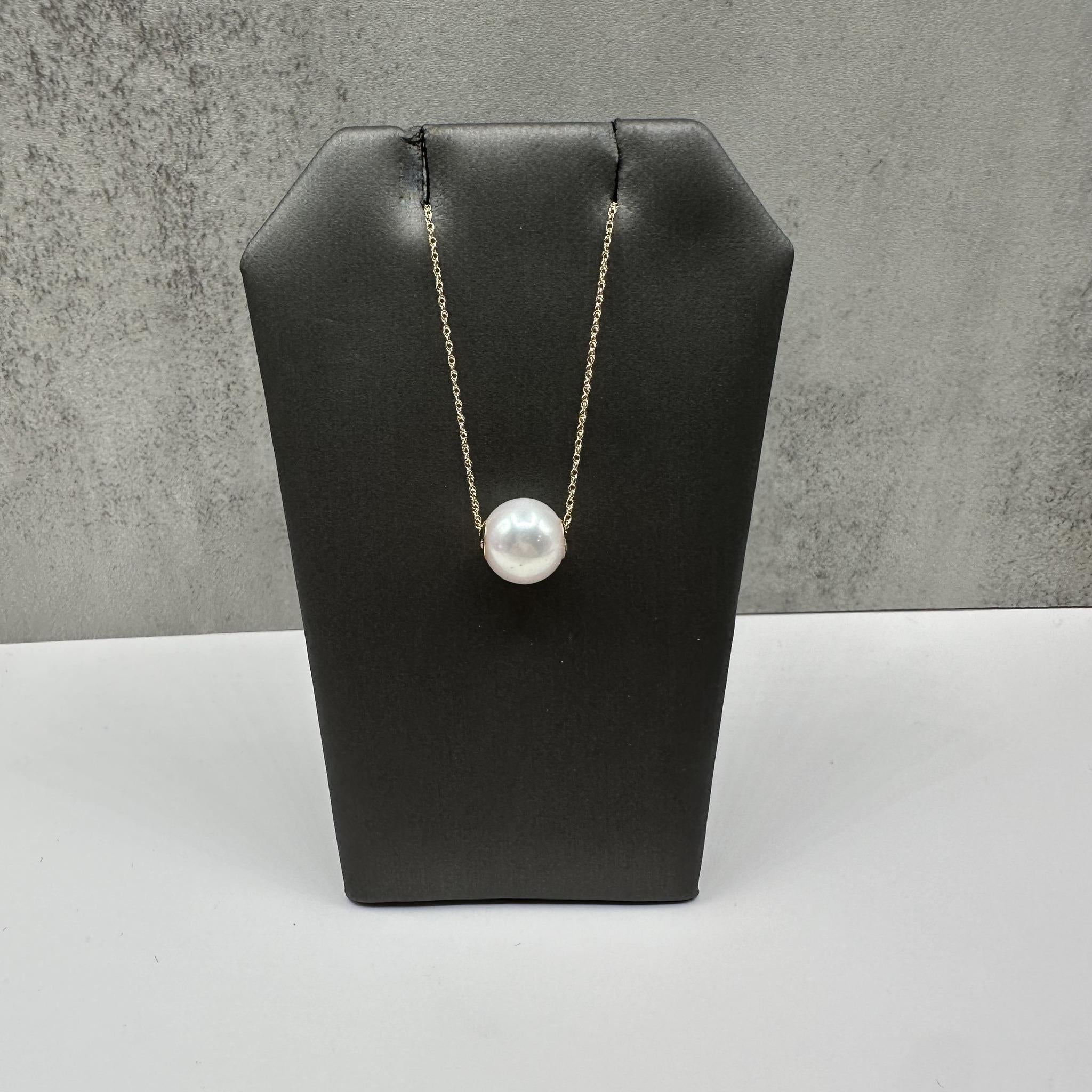 Pearl Slide Necklace 14K Yellow Gold 9.5mm 18in New