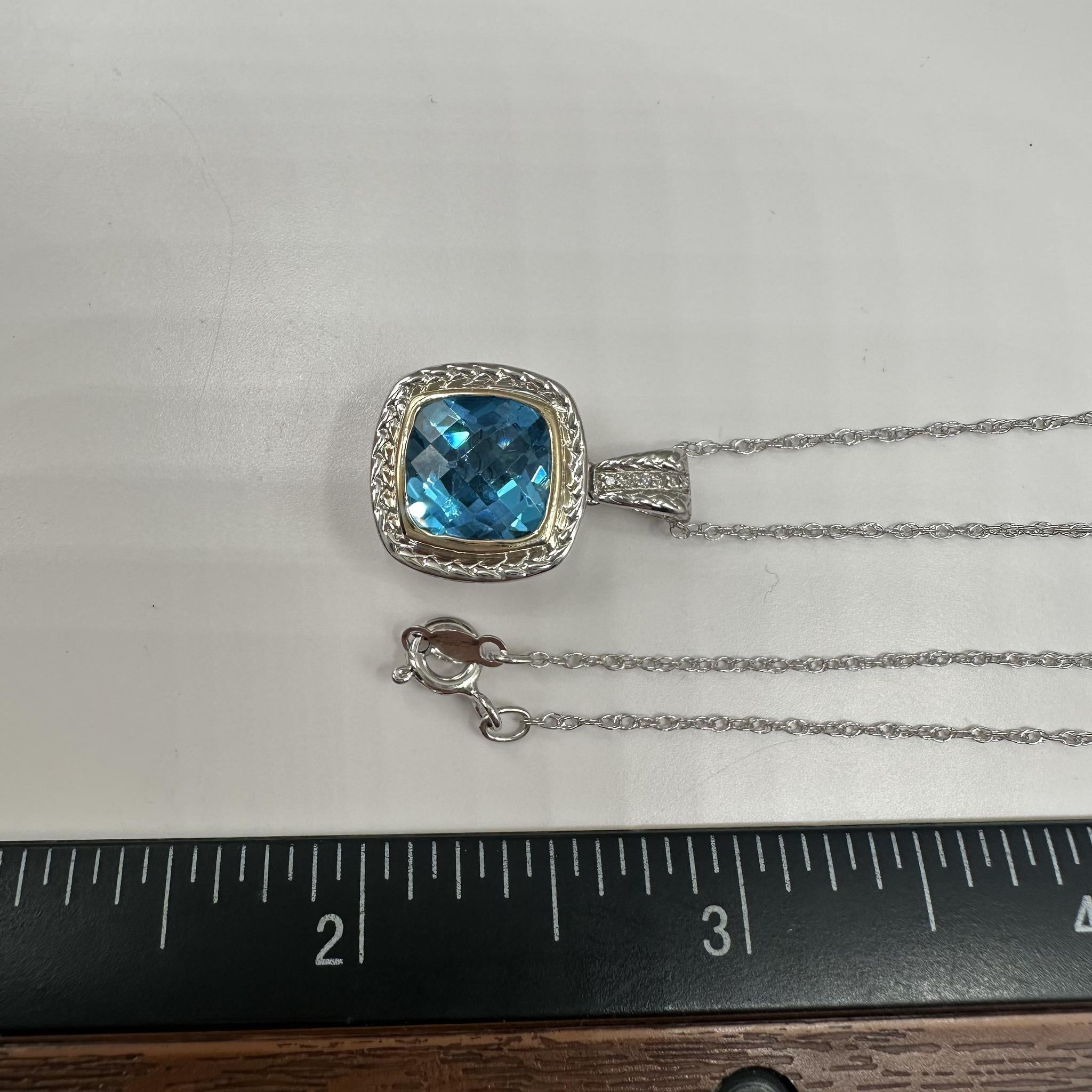 Topaz Diamond Necklace Sterling Silver 14K Gold Accent 10mm 18in New