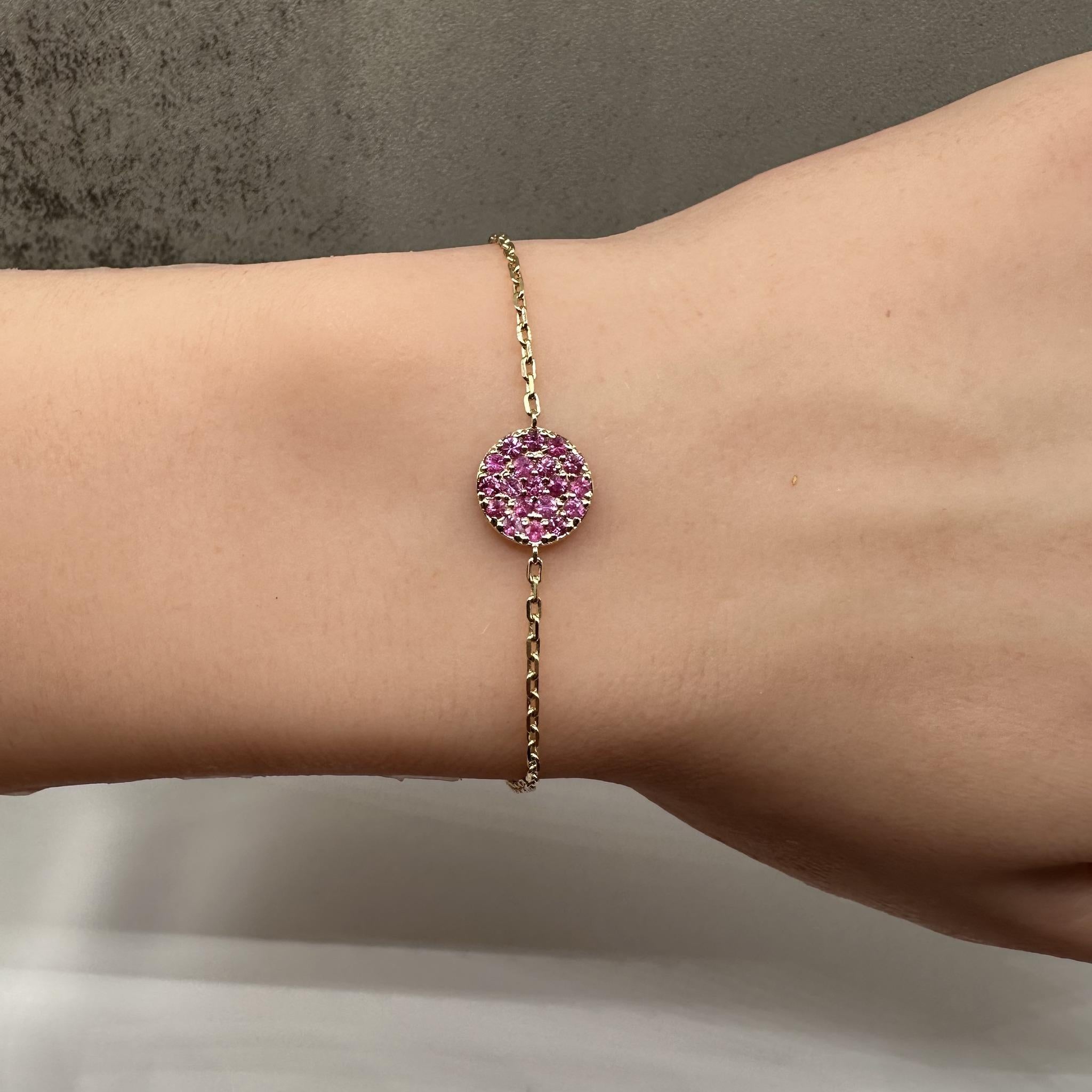 Pink Sapphire Disc Bracelet in 14kt Yellow Gold – 0.57ctw, 6.5in, New