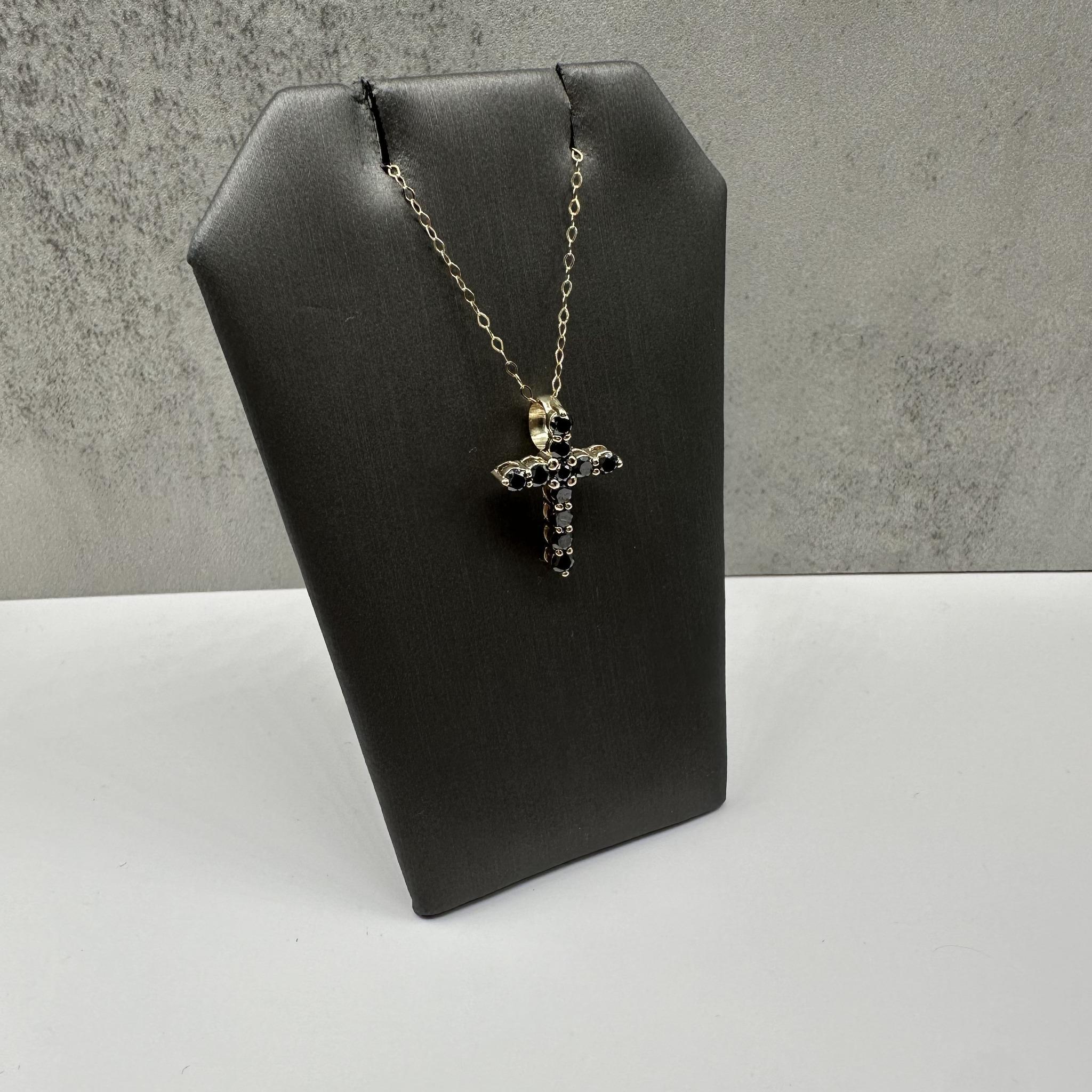 Black Diamond Cross Necklace in 14kt Yellow Gold – 0.86ctw, 18in, New