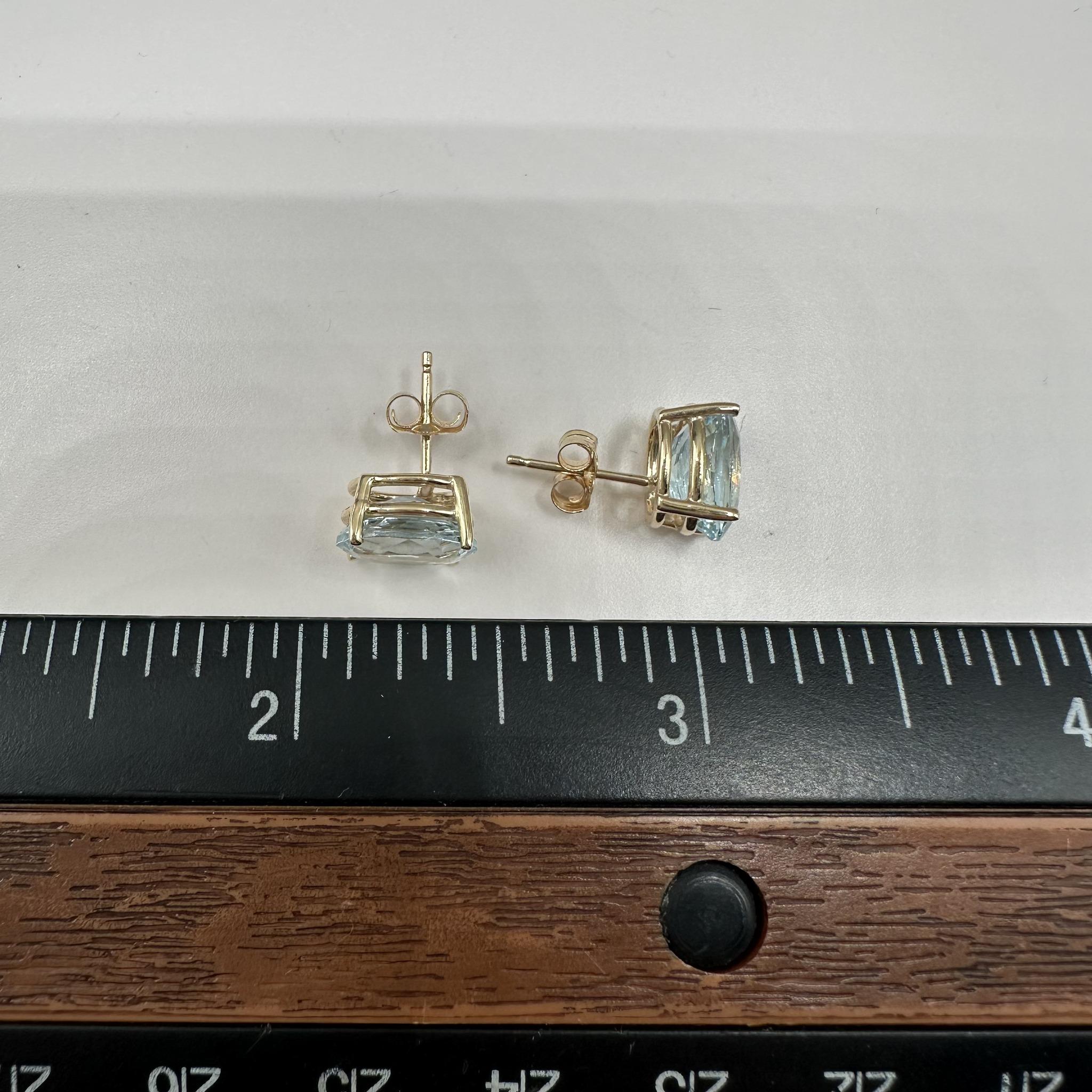 Aquamarine Stud Earrings 14K Yellow Gold 3.21ctw Oval Cut New