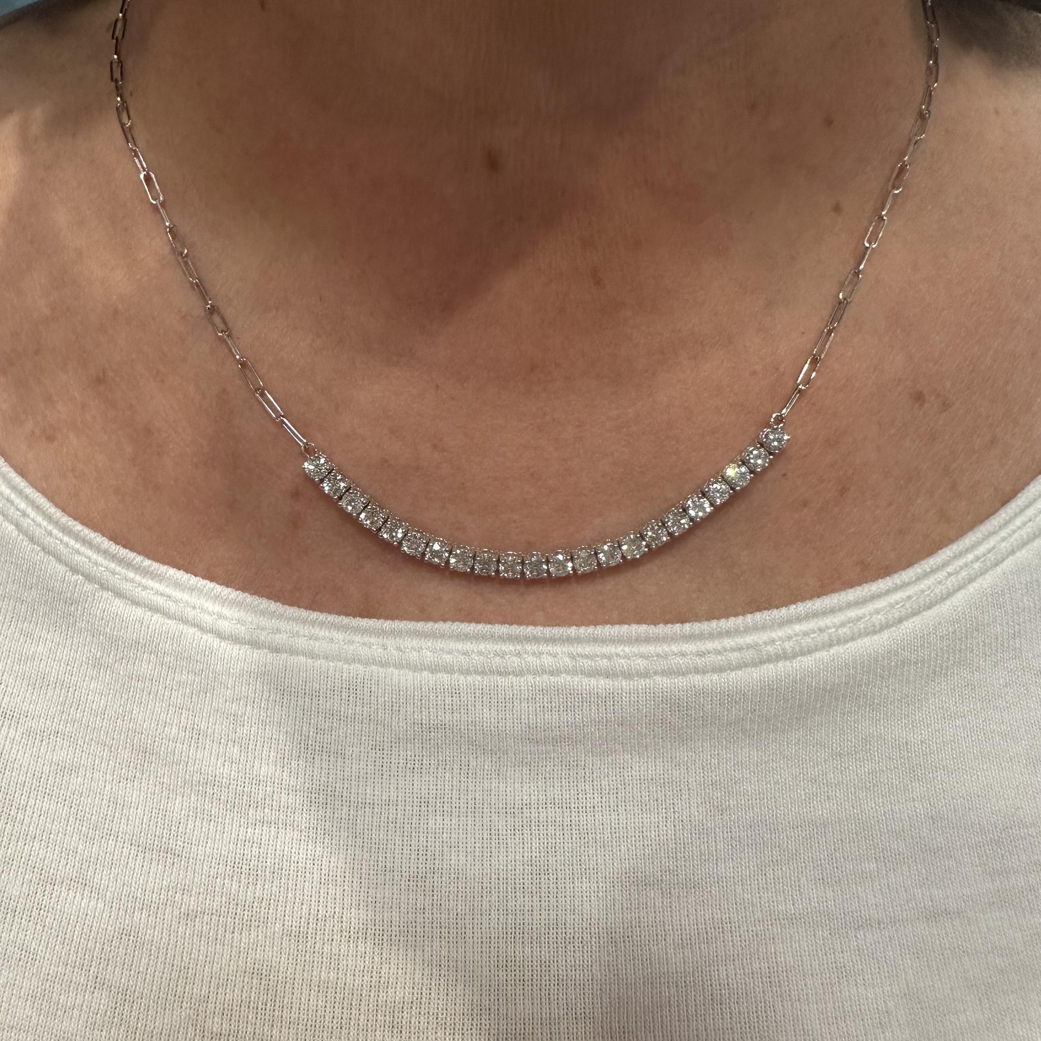 Diamond Tennis Link Necklace 14K White Gold 3ctw 19in New