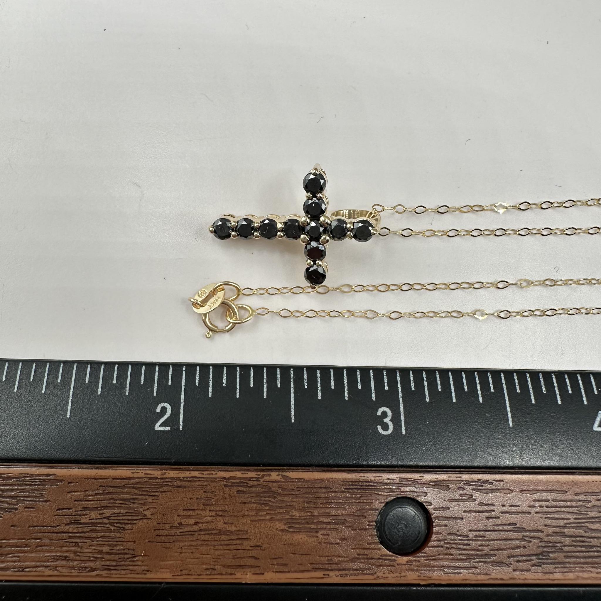 Black Diamond Cross Necklace in 14kt Yellow Gold – 0.86ctw, 18in, New