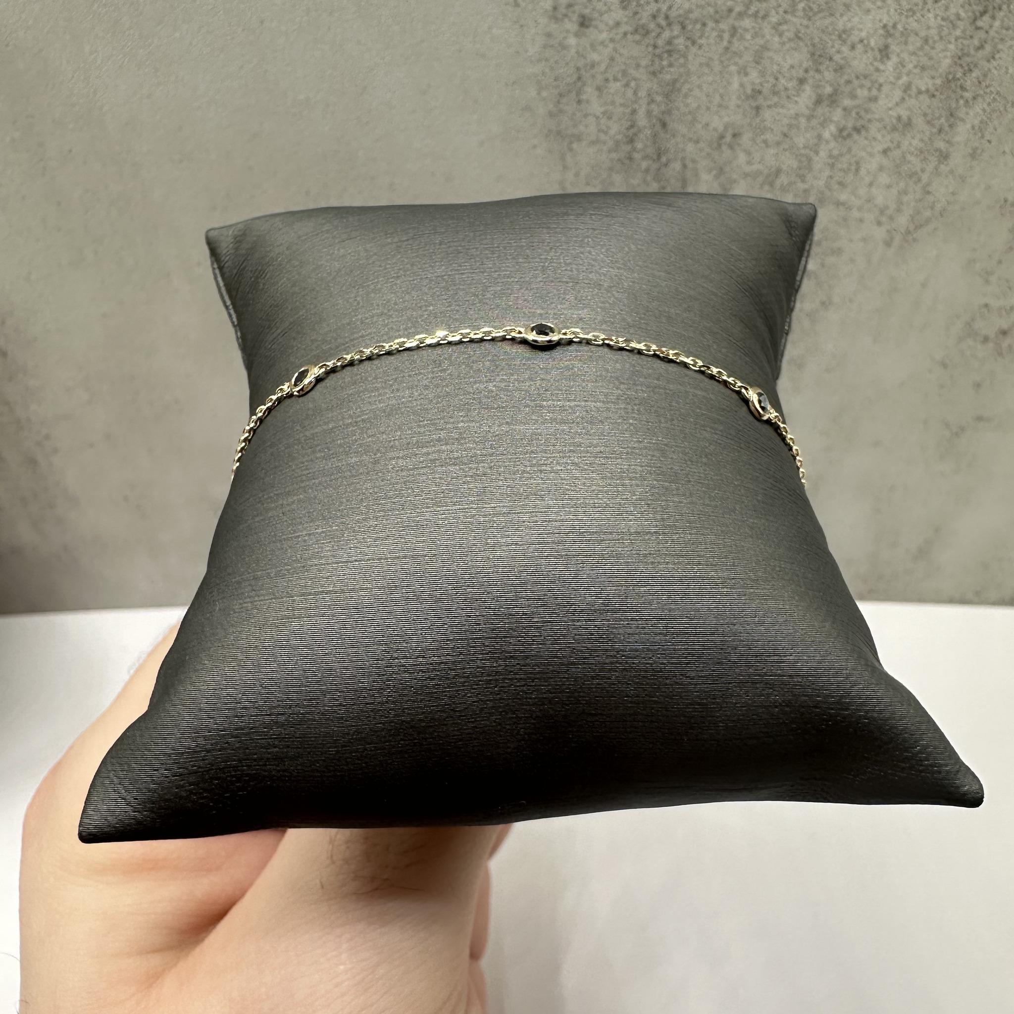 Black Diamond Station Bracelet in 14kt Yellow Gold – 0.25ctw, 7in, New