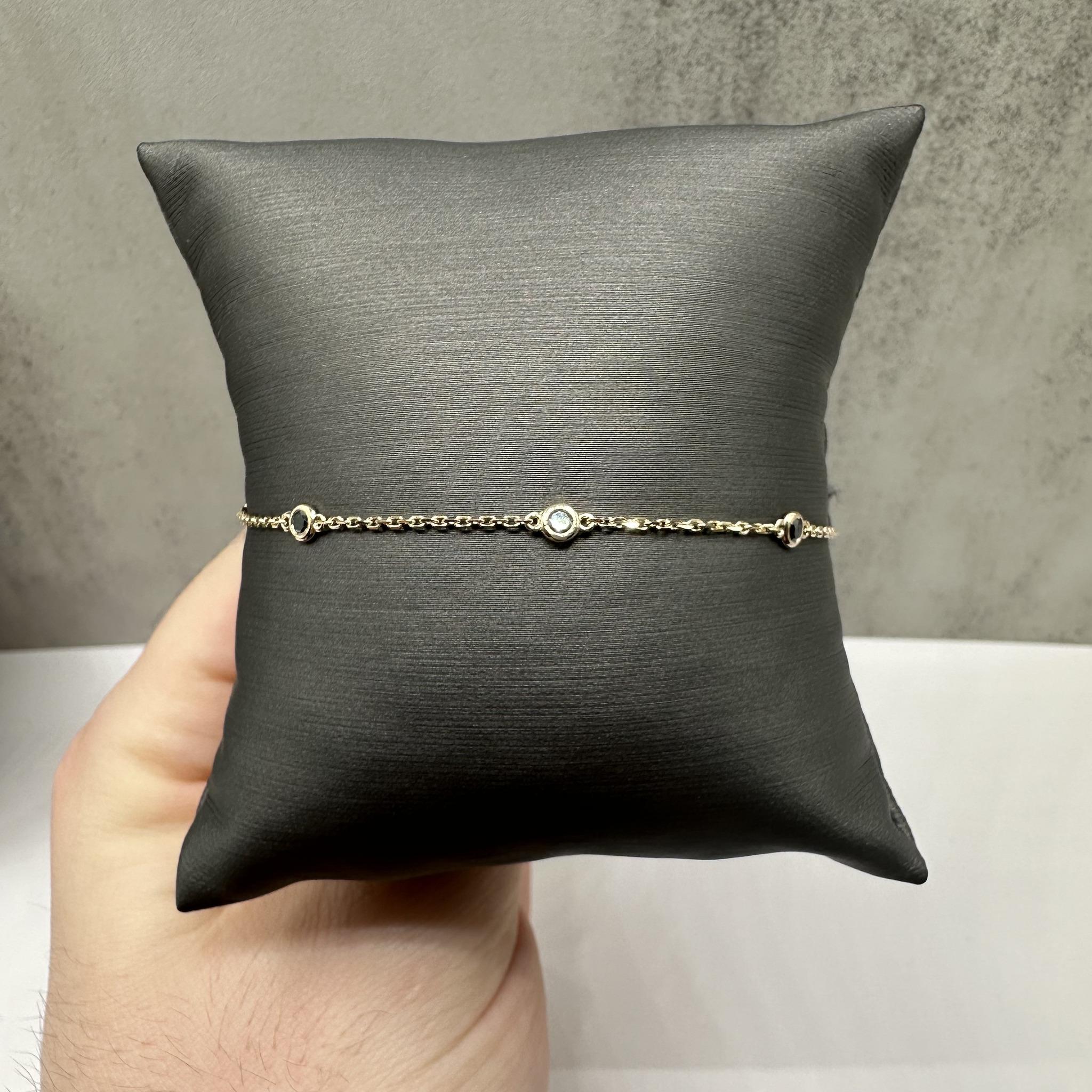 Black Diamond Station Bracelet in 14kt Yellow Gold – 0.25ctw, 7in, New