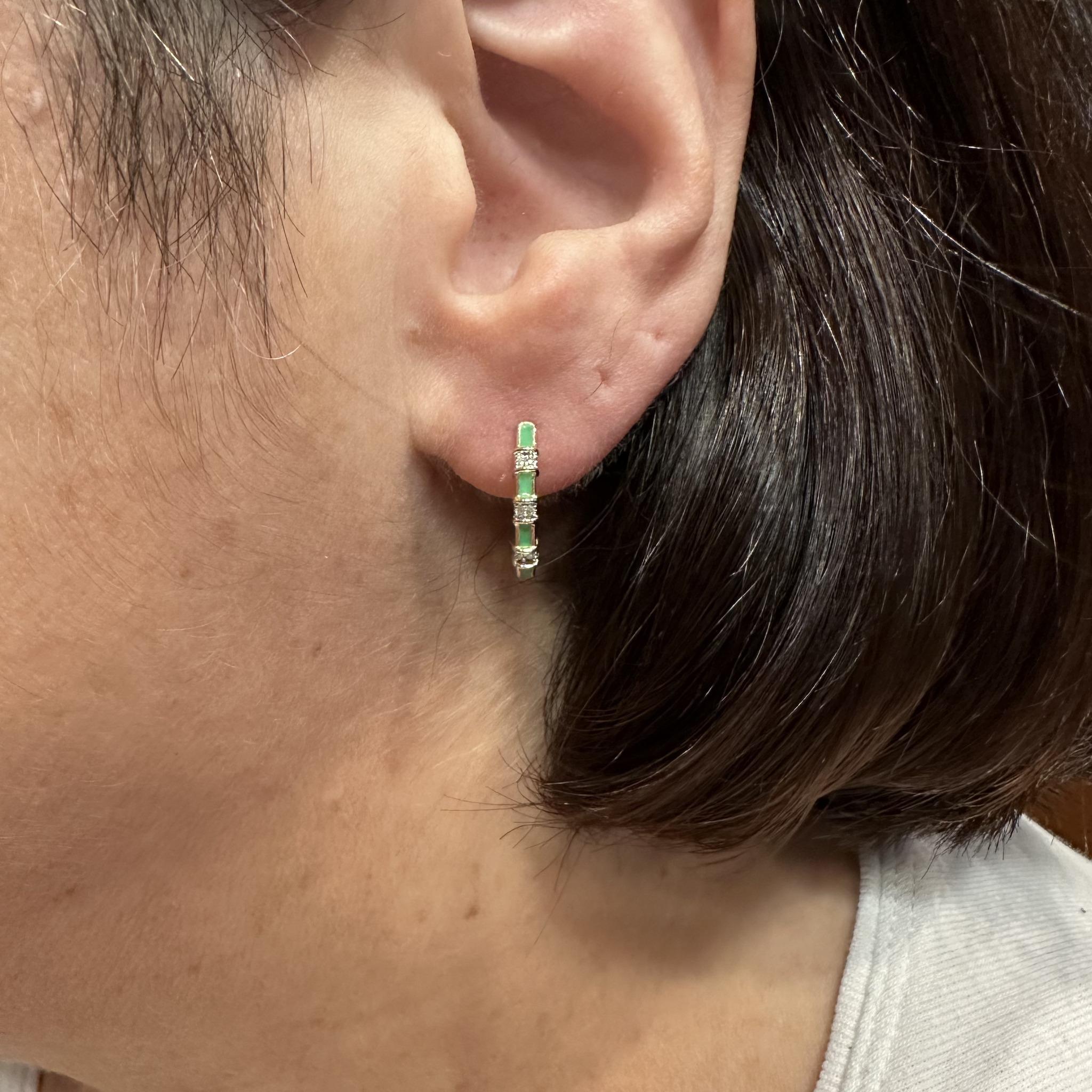 Green Enamel Diamond Earrings 14K Yellow Gold 0.05ctw GH SI