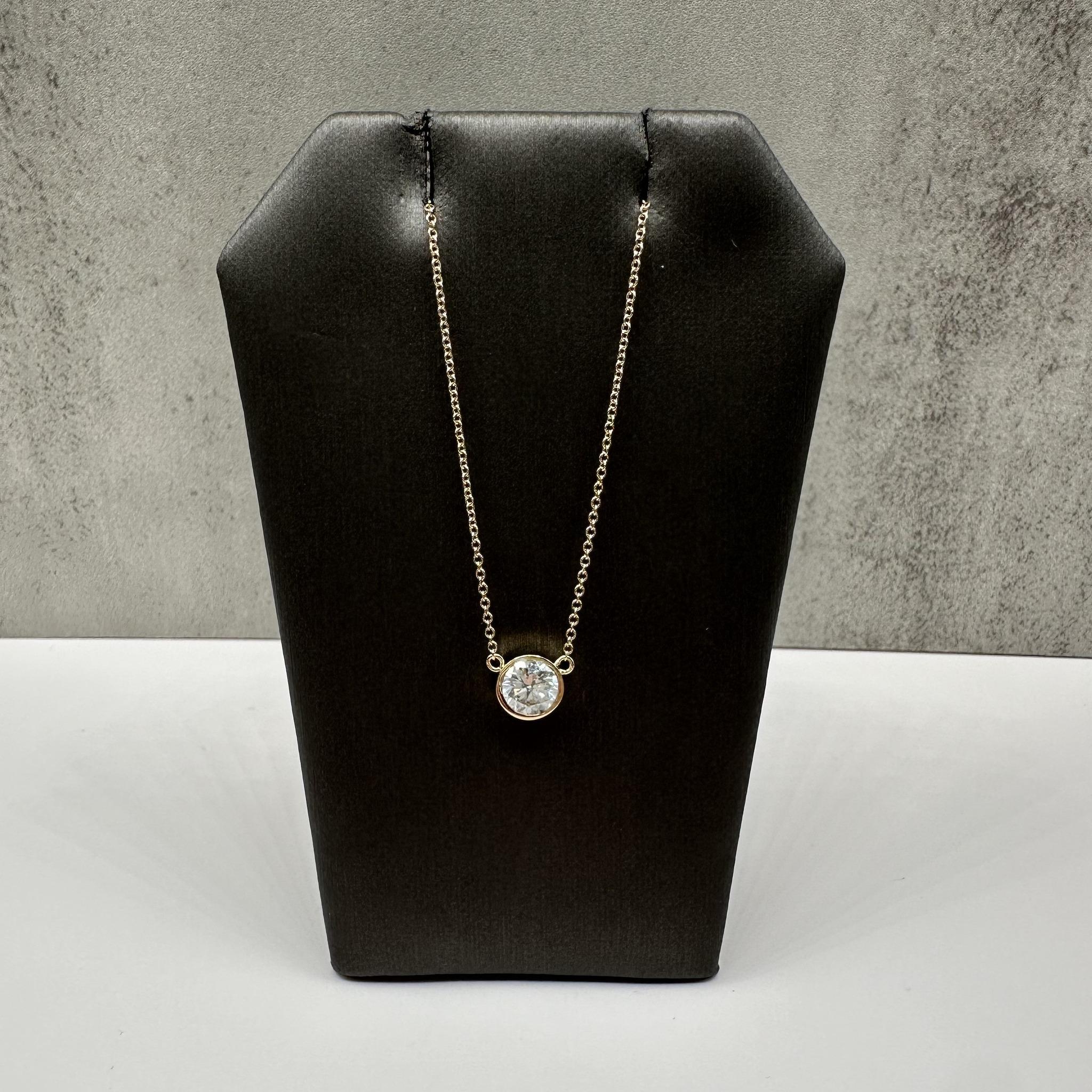 GIA 0.72ct Bezel Set Diamond Necklace 14K Yellow Gold Adjustable