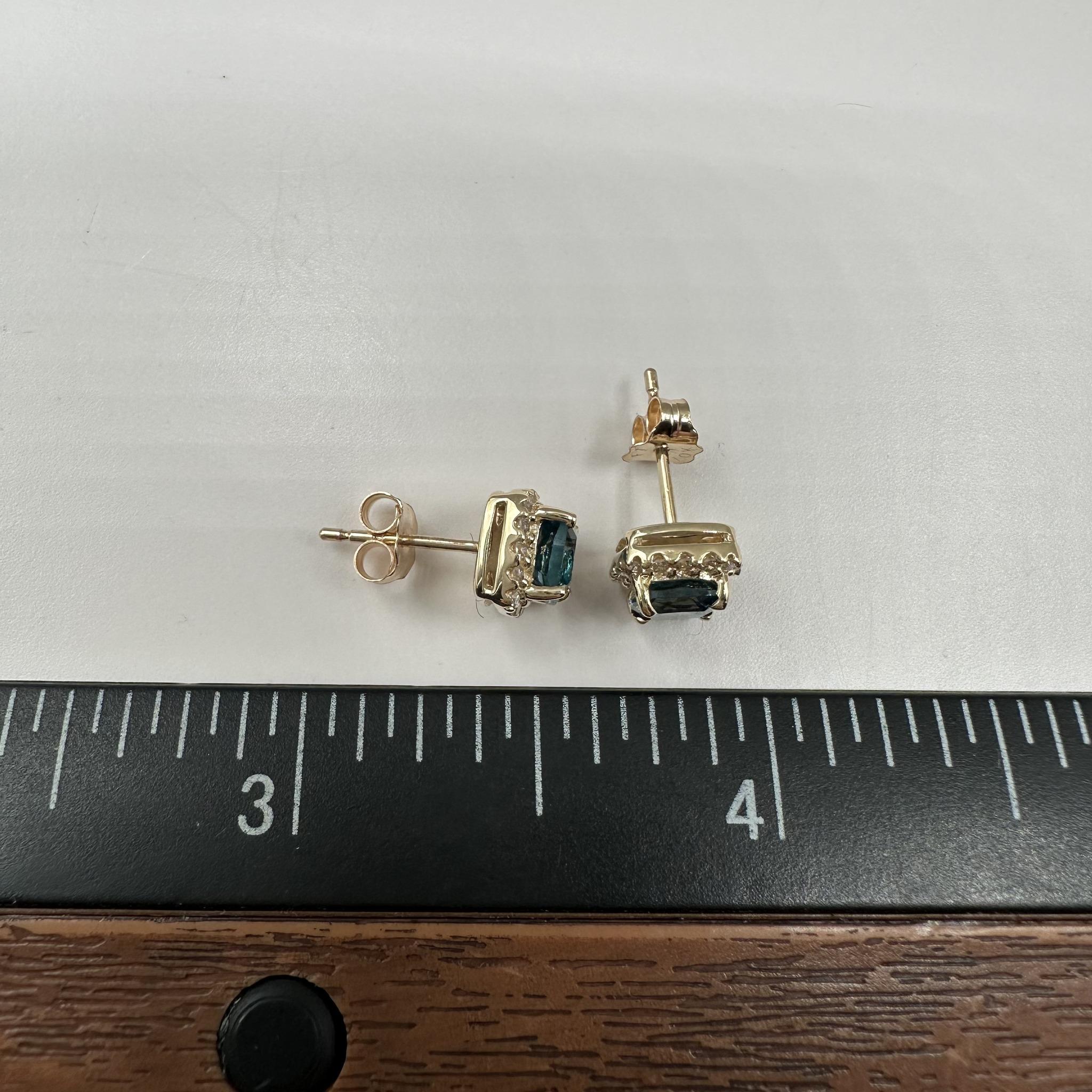 London Blue Topaz Diamond Earrings 10K Yellow Gold 0.15ctw New