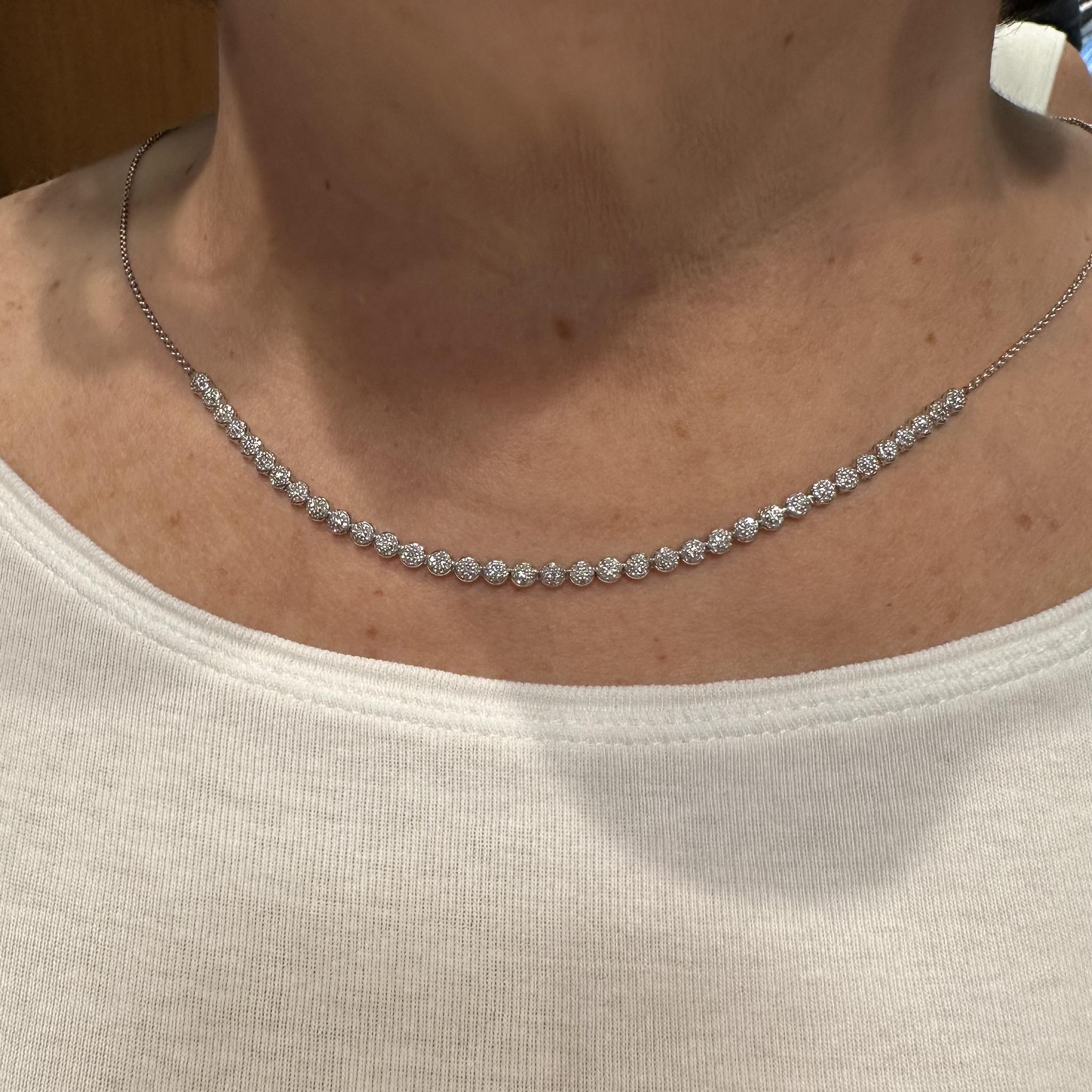 Natural Diamond Cluster Necklace 10K White Gold 1ctw 16 to 17in New