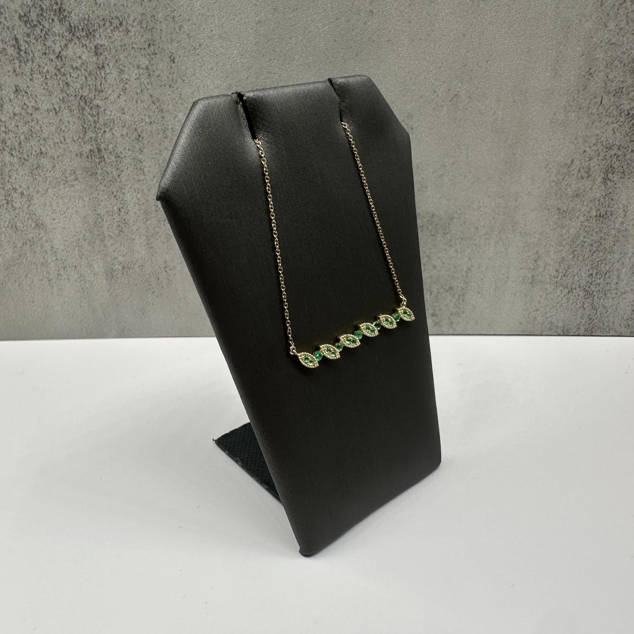 Green Emerald Bar Necklace 10K Yellow Gold New