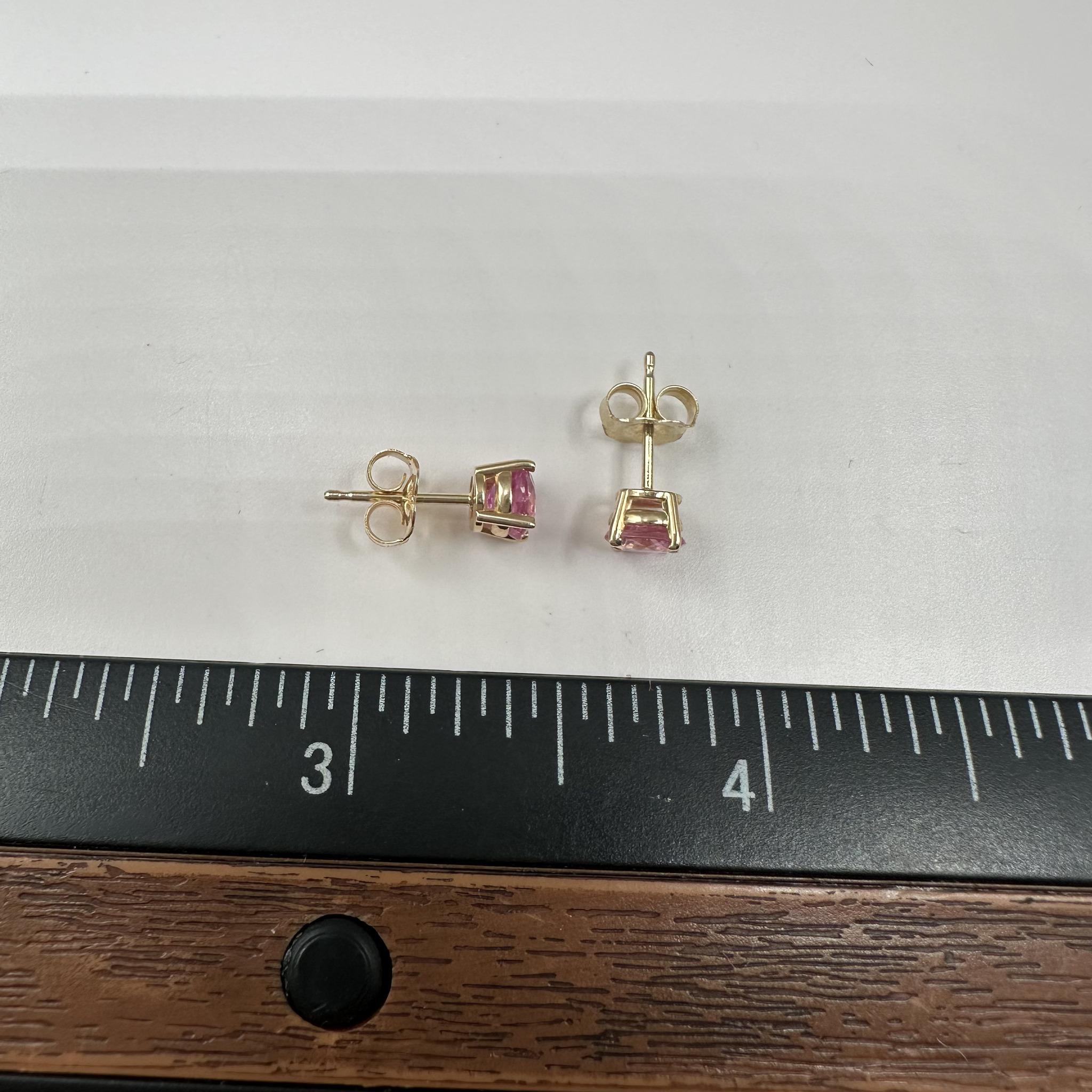 Pink Sapphire Stud Earrings 14K Yellow Gold 1.25ctw Push Backs New