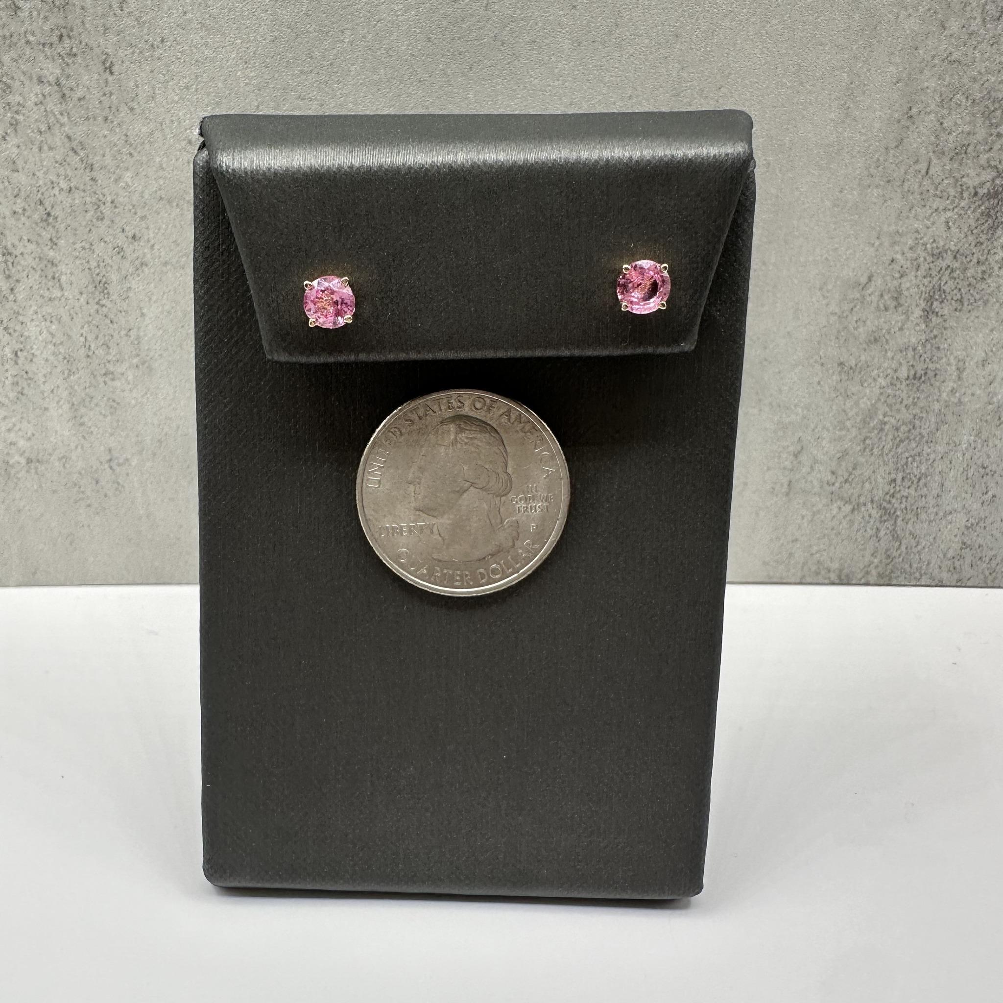 Pink Sapphire Stud Earrings 14K Yellow Gold 1.25ctw Push Backs New
