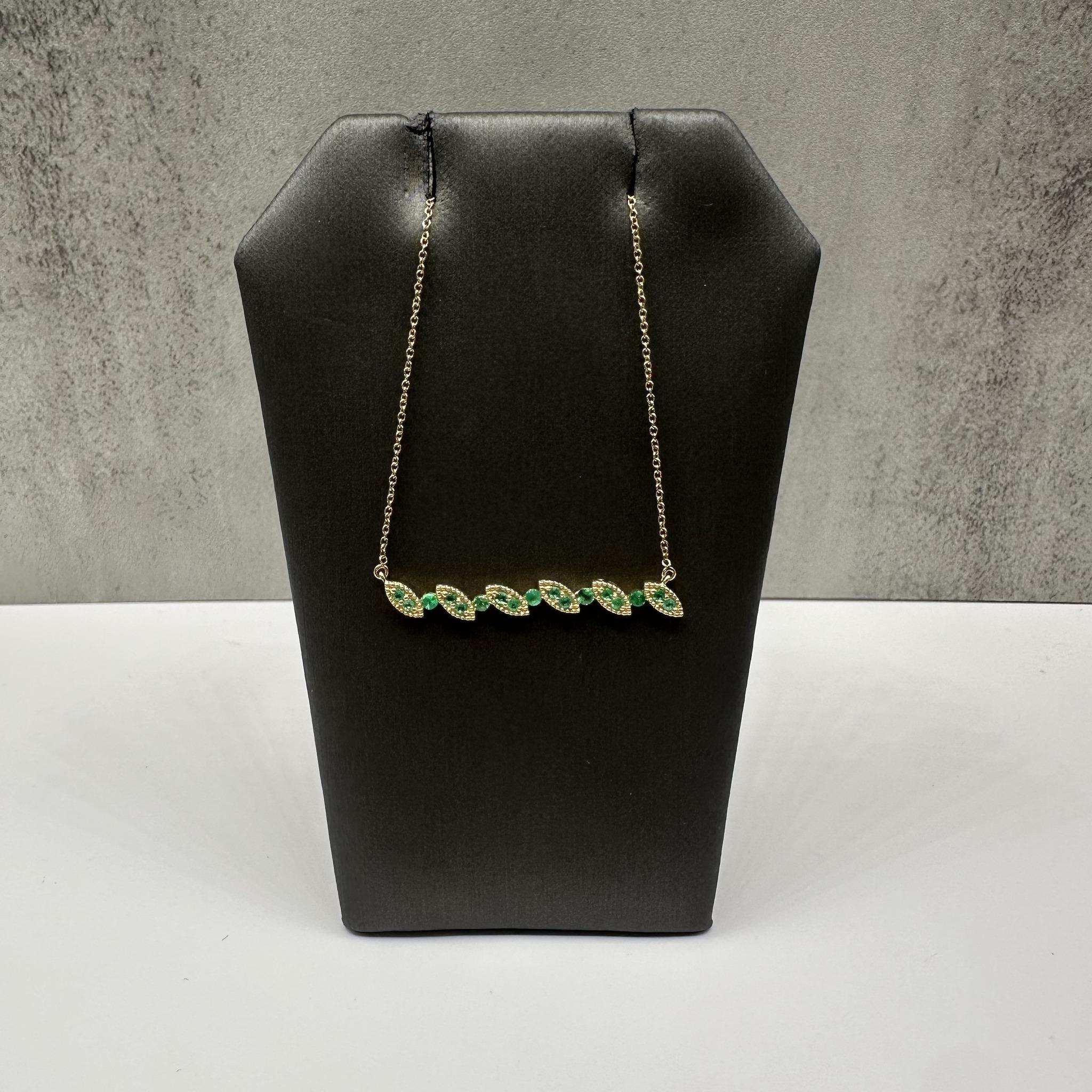 Green Emerald Bar Necklace 10K Yellow Gold New