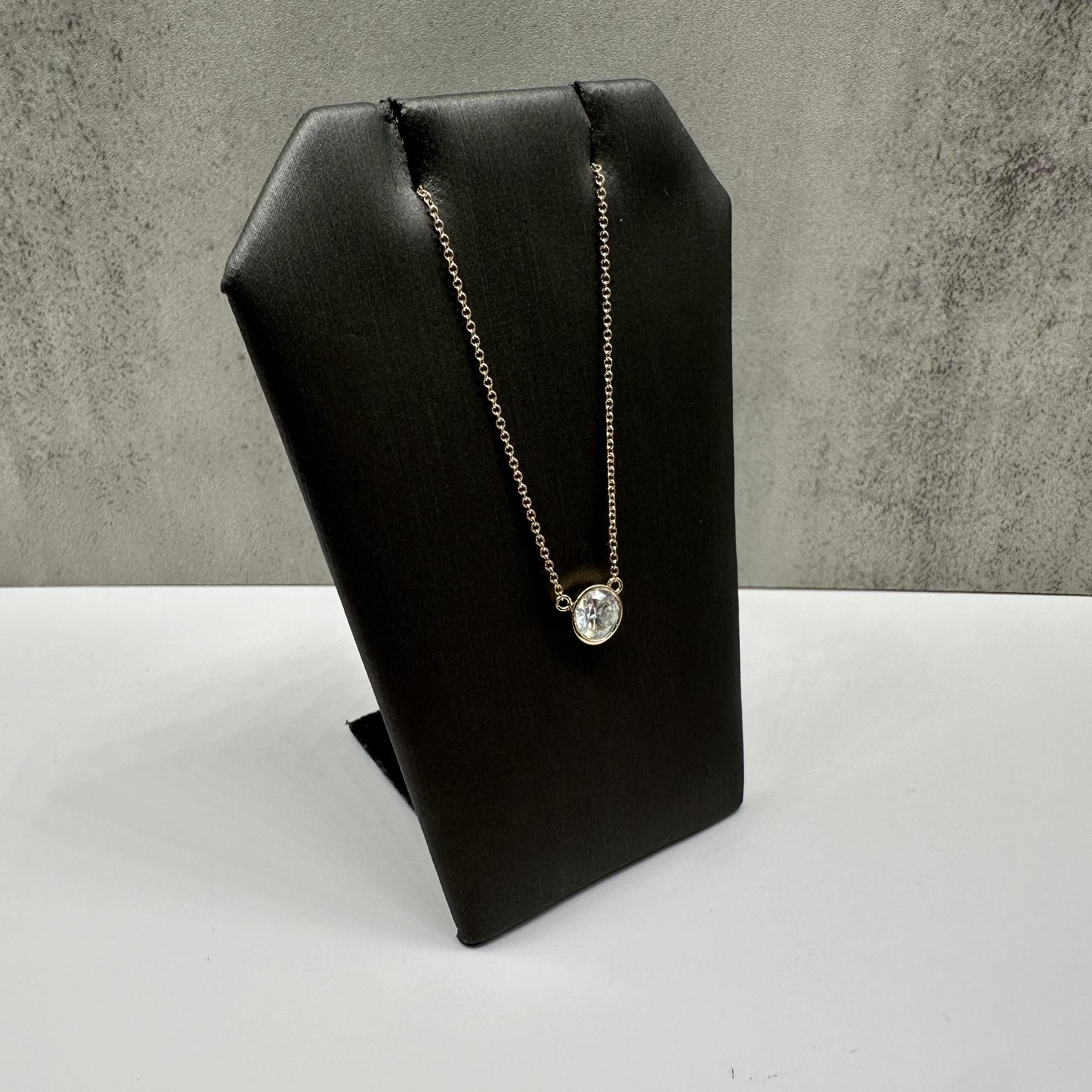 GIA 0.72ct Bezel Set Diamond Necklace 14K Yellow Gold Adjustable