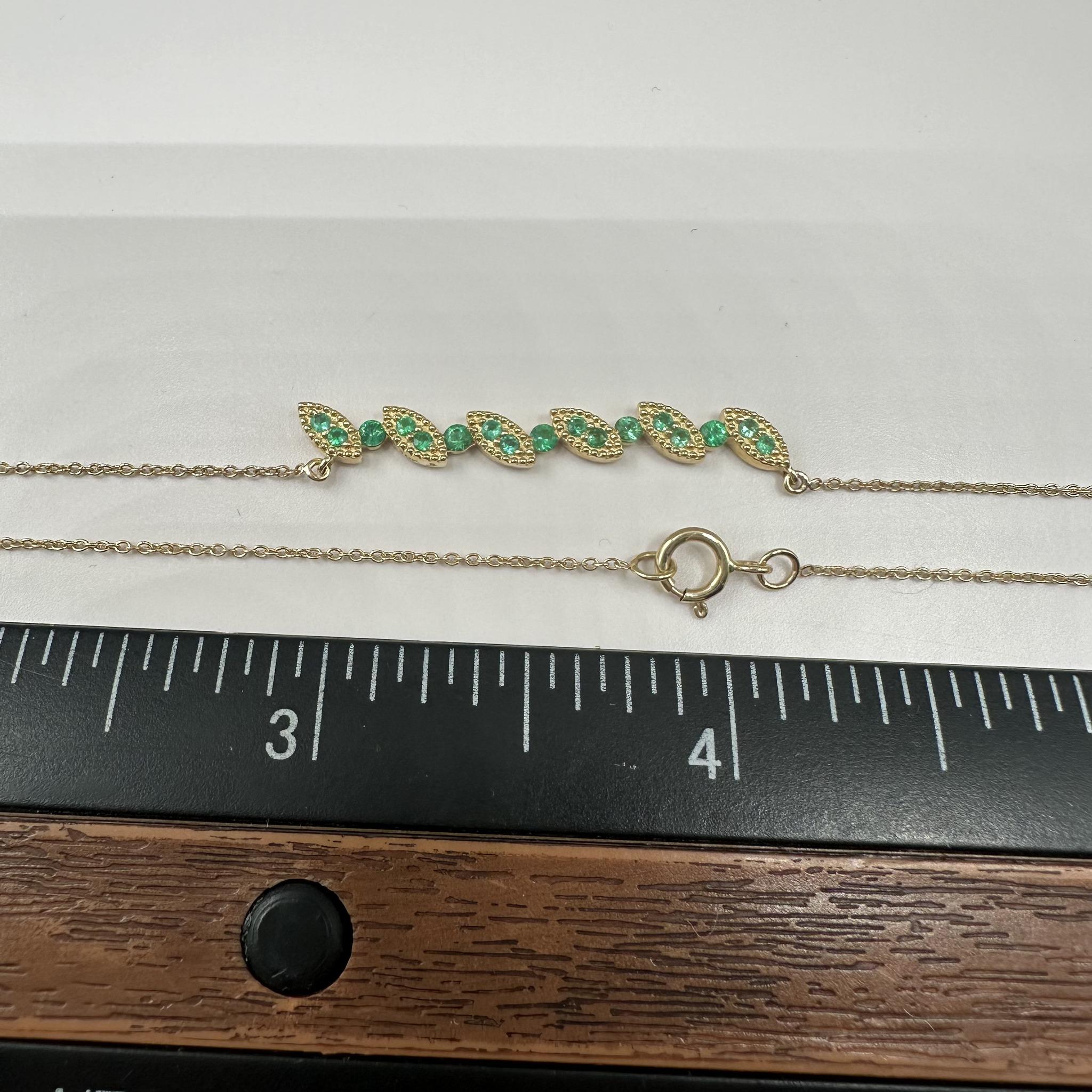 Green Emerald Bar Necklace 10K Yellow Gold New