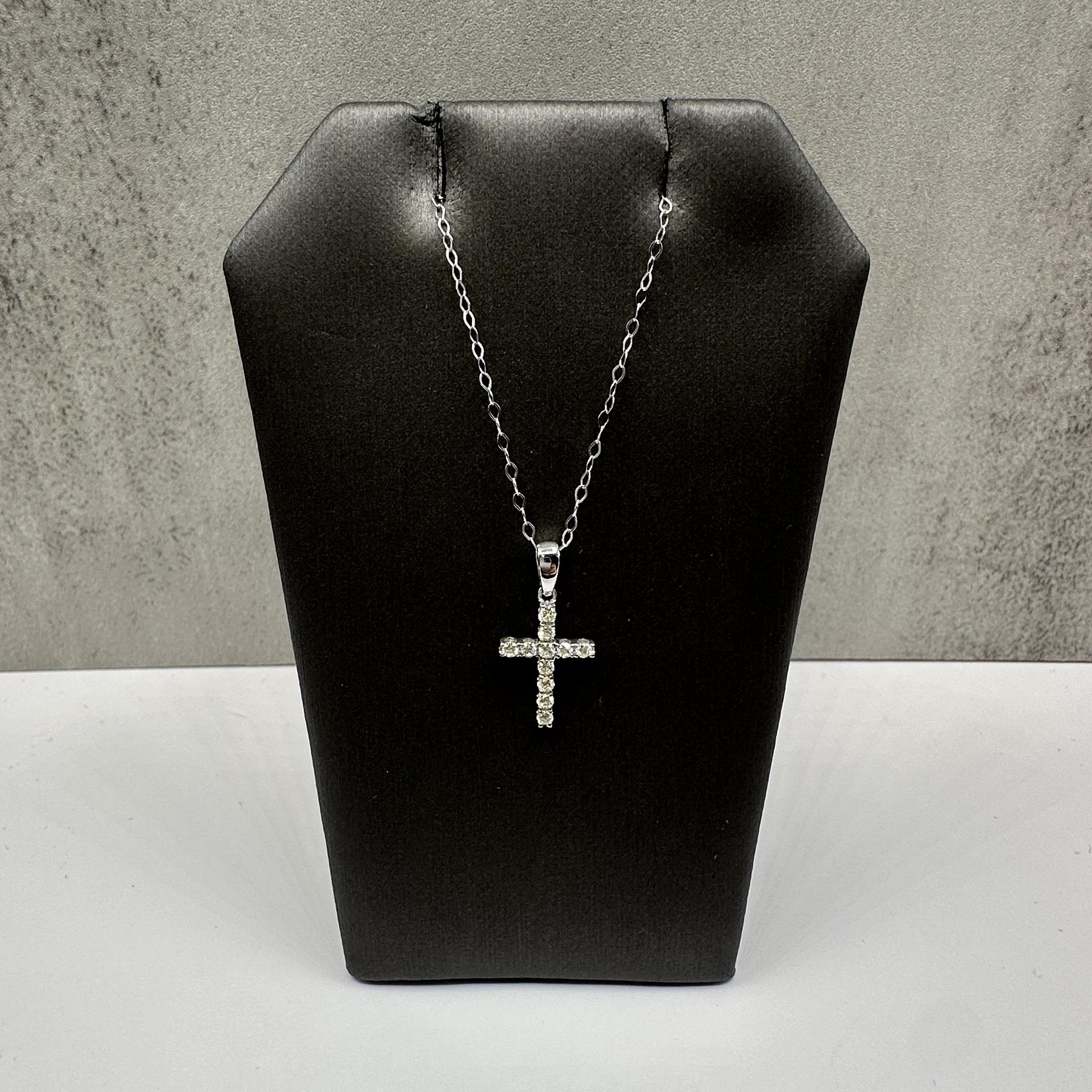 Natural Diamond Cross Necklace in 14kt White Gold – 0.20ctw, 18in, New