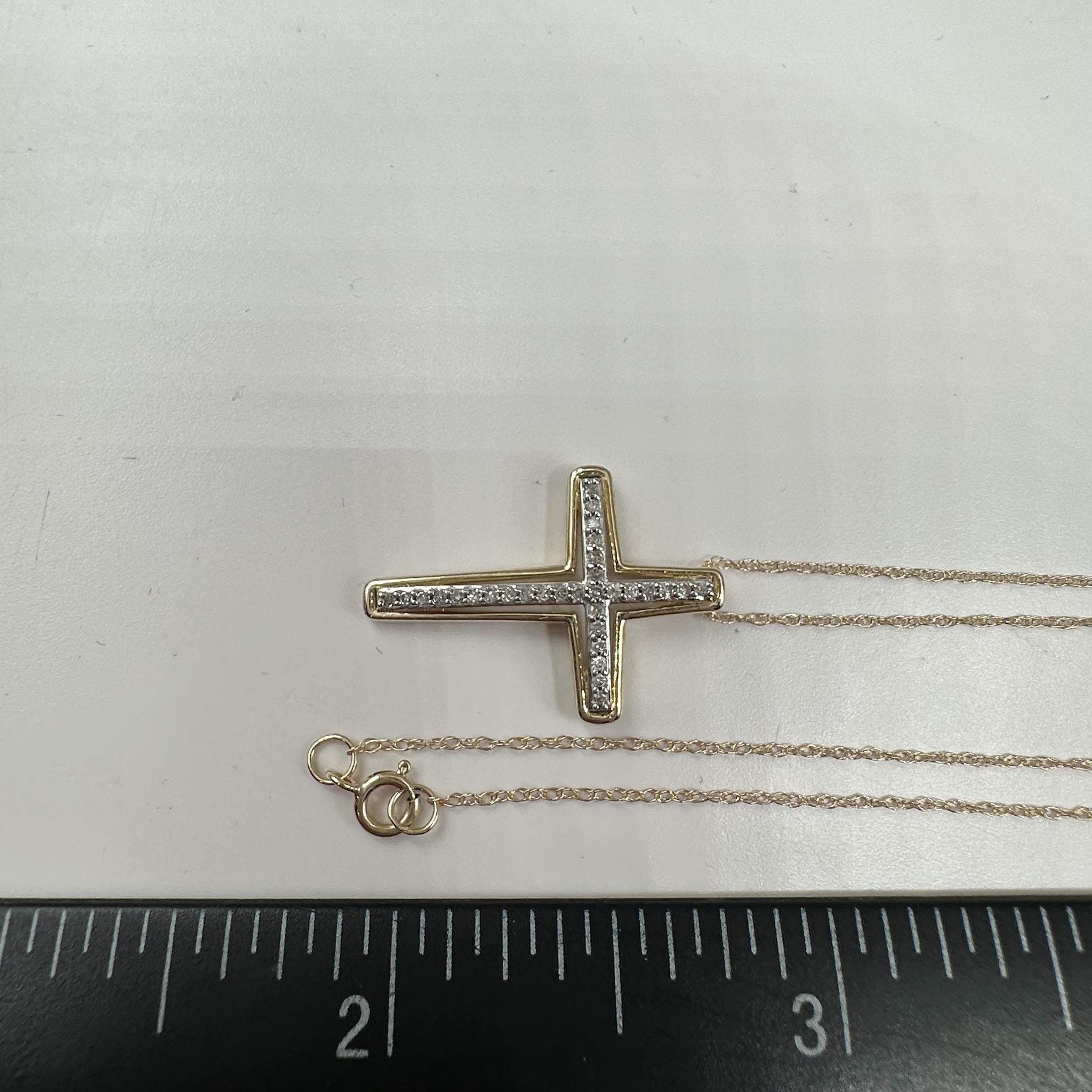 Diamond Cross Necklace in 10kt Yellow Gold – 0.12ctw, 18in, New