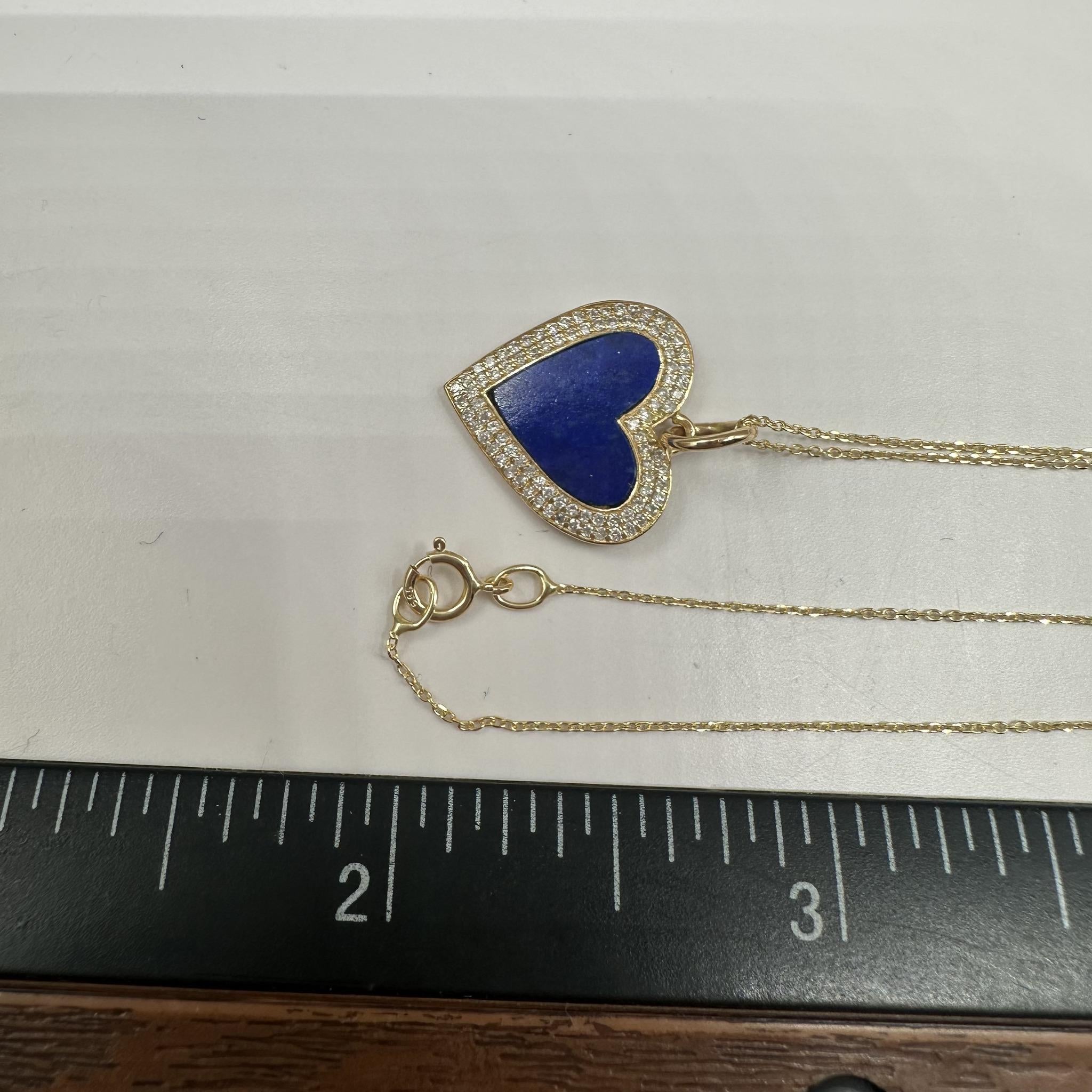 Diamond Lapis Heart Pendant Necklace 14K Yellow Gold 18in New