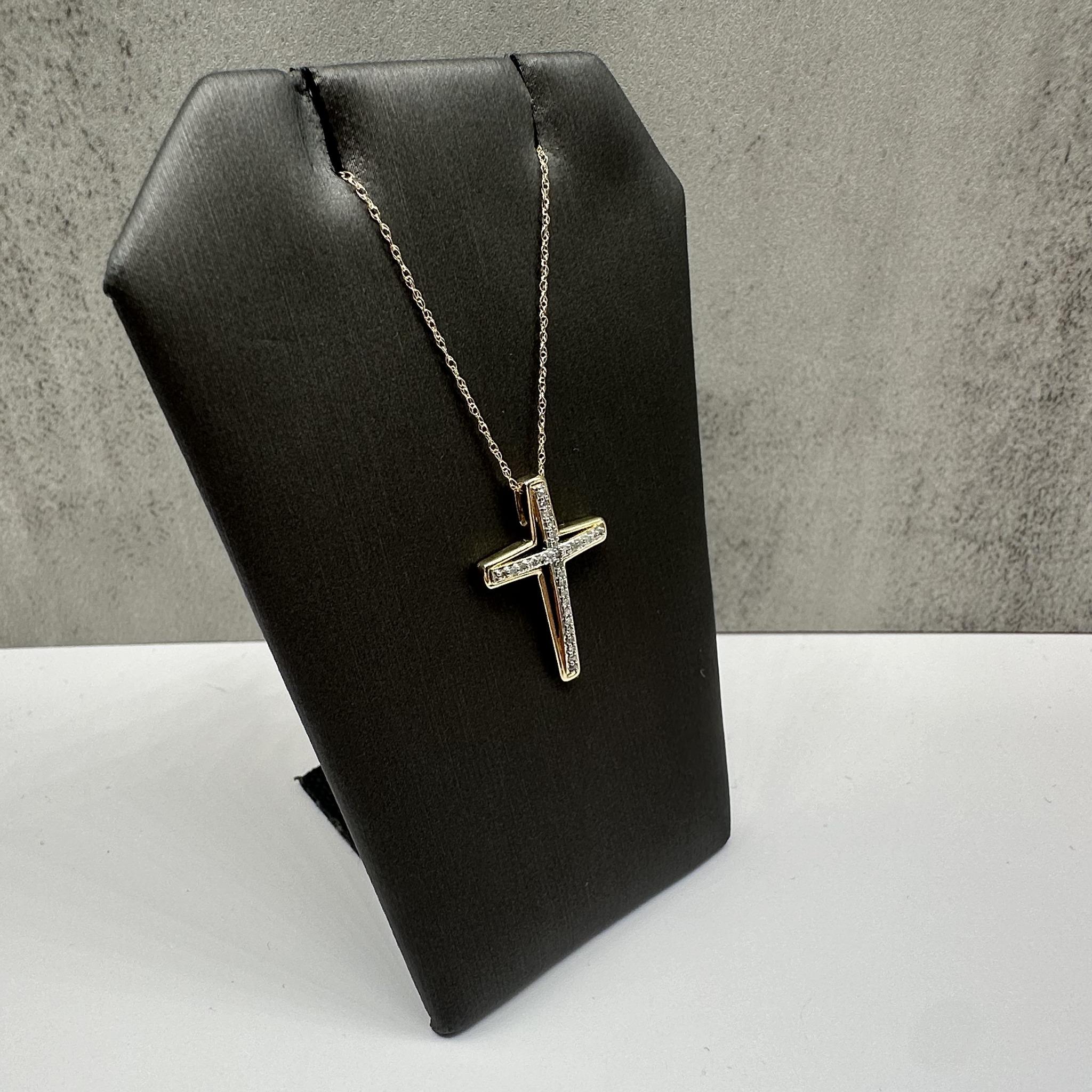Diamond Cross Necklace in 10kt Yellow Gold – 0.12ctw, 18in, New