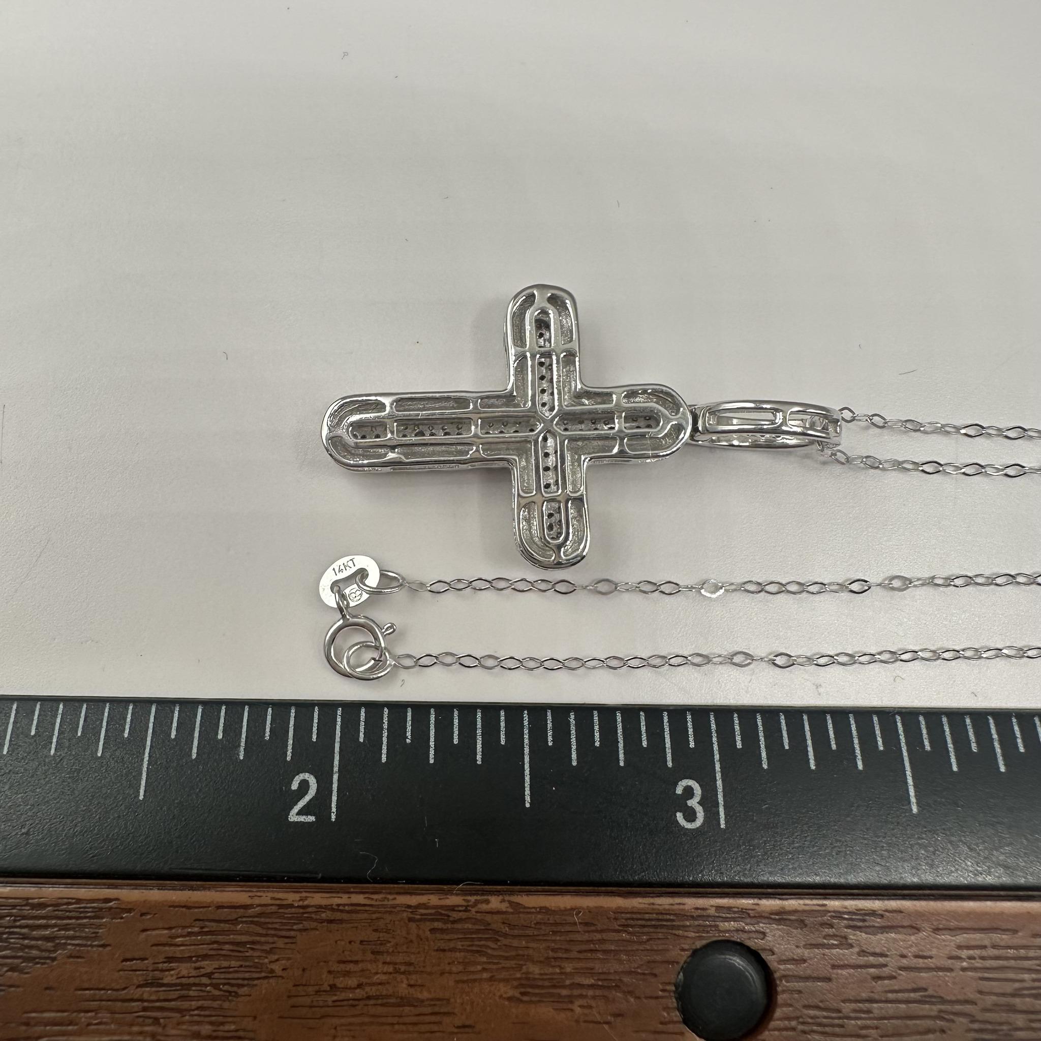 Diamond Cross Pendant Necklace 14K White Gold 0.24ctw 18in New