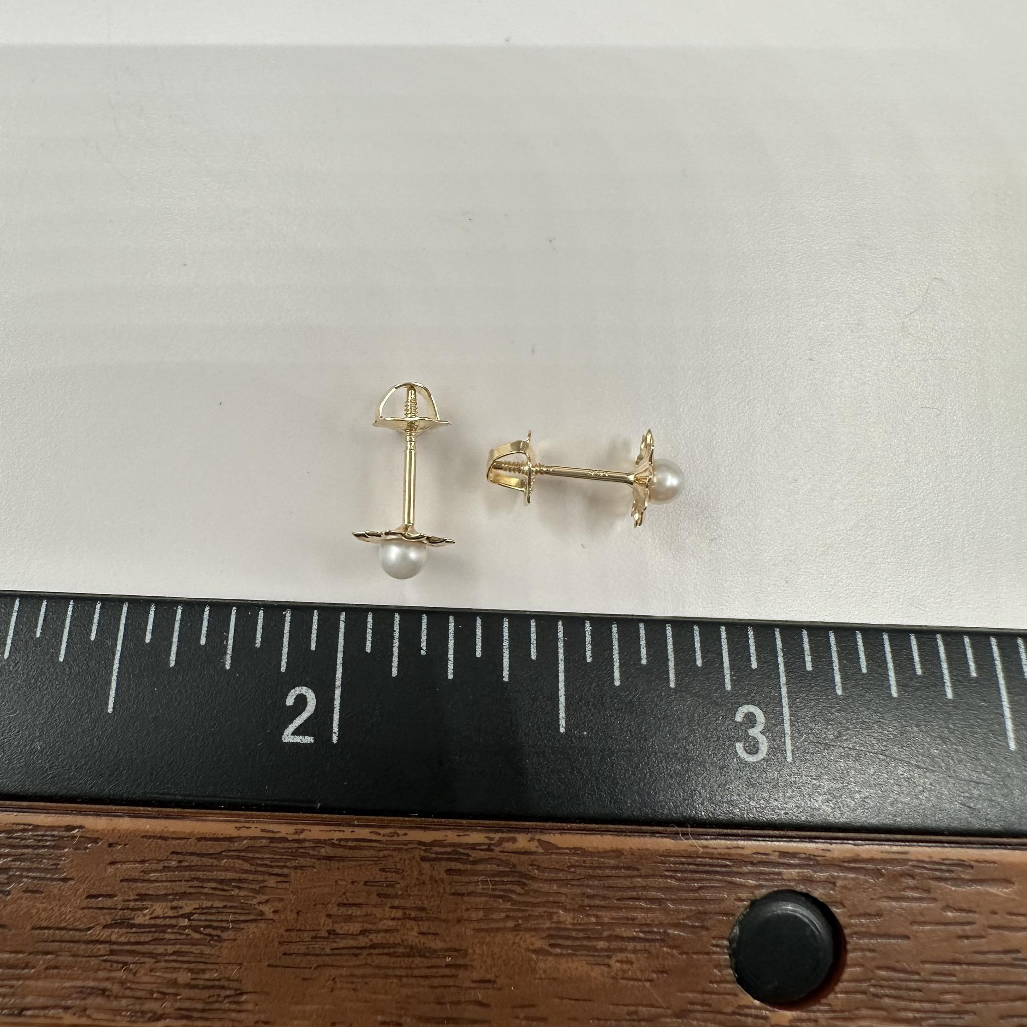Pearl Earrings 14K Yellow Gold Kids 3mm New