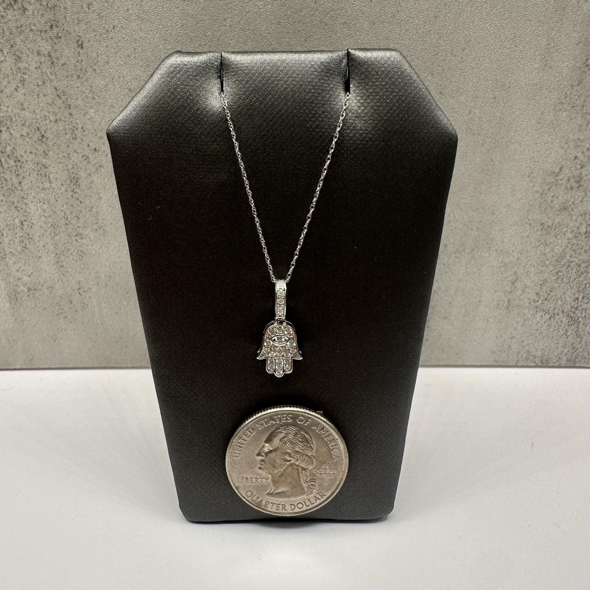 Diamond Hamsa Necklace 10K White Gold 0.25ctw 18in New