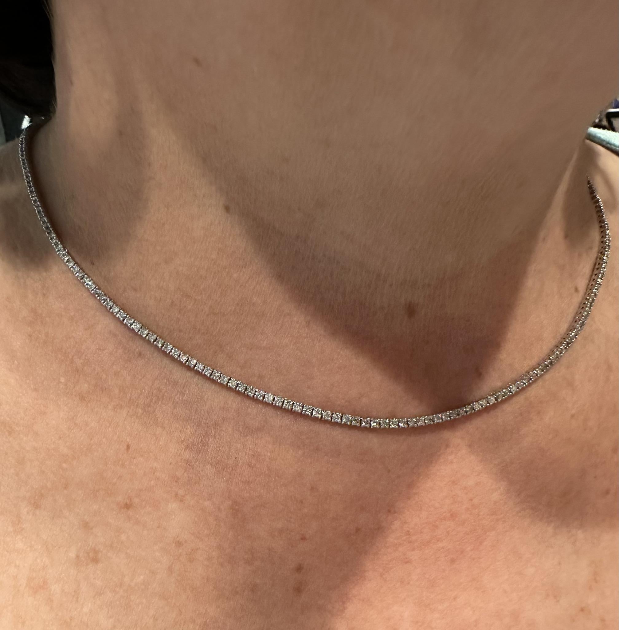 Natural Diamond Tennis Necklace 14K White Gold 4.01ctw 16.25in New