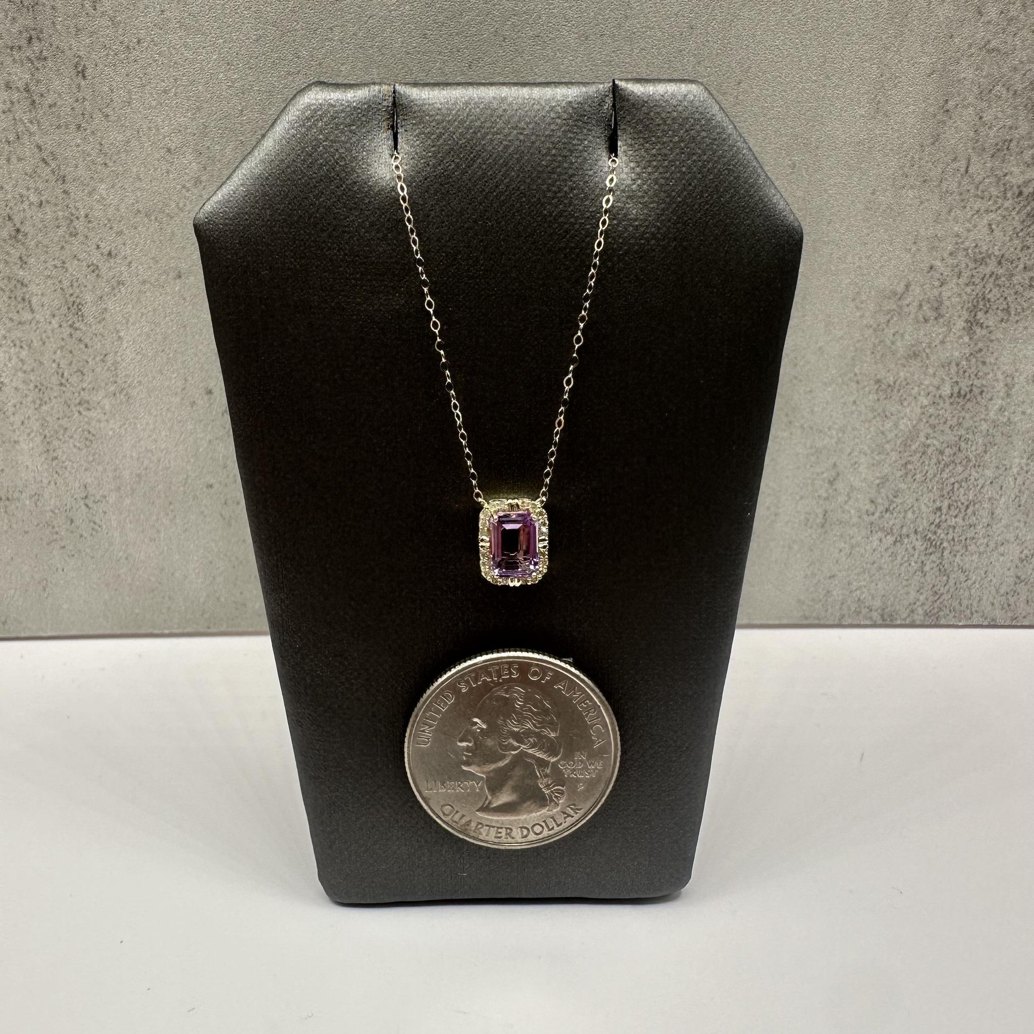 Emerald Cut Amethyst Diamond Necklace 10K Yellow Gold 18.25in New