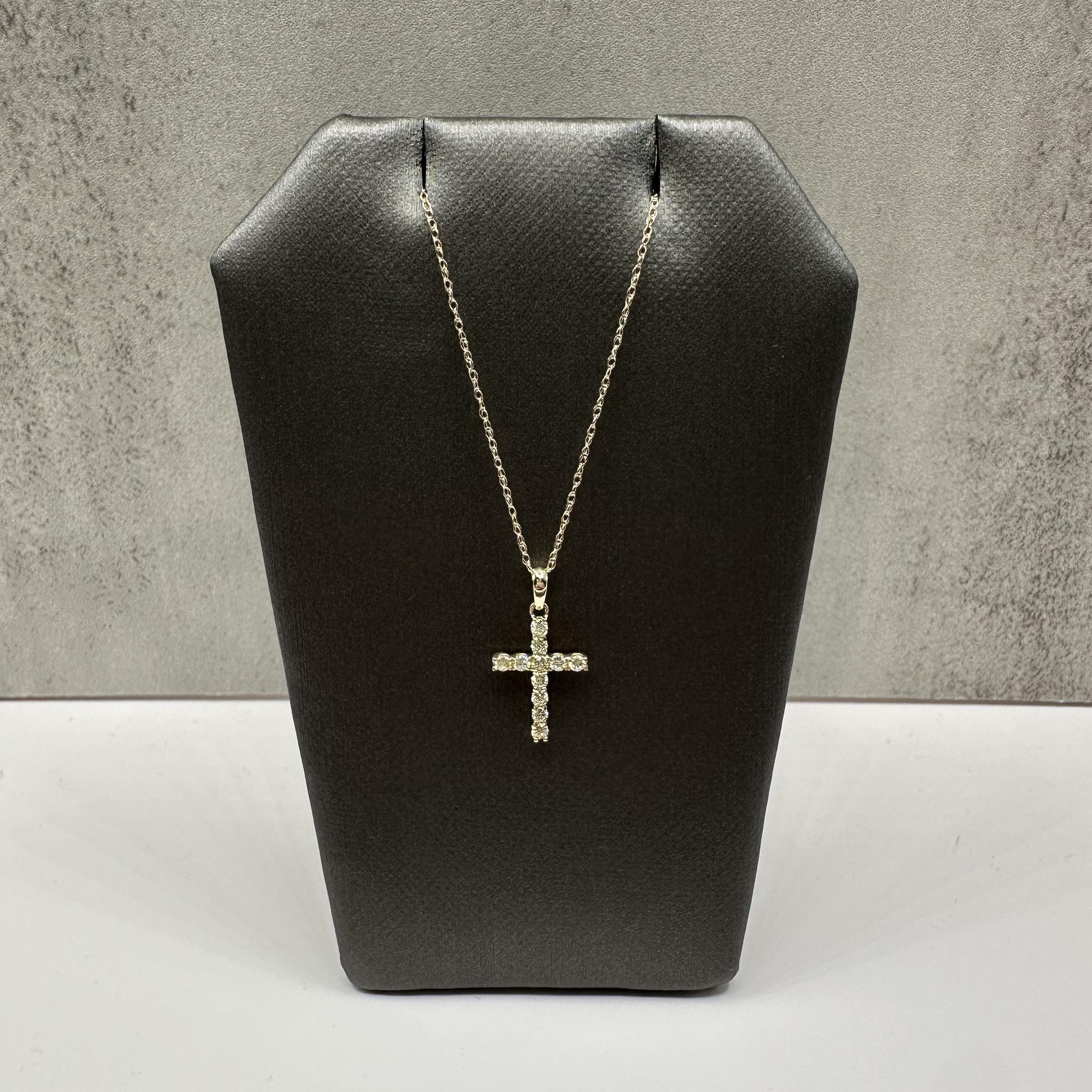 Natural Diamond Cross Necklace 10K Yellow Gold 0.20ctw 18in New
