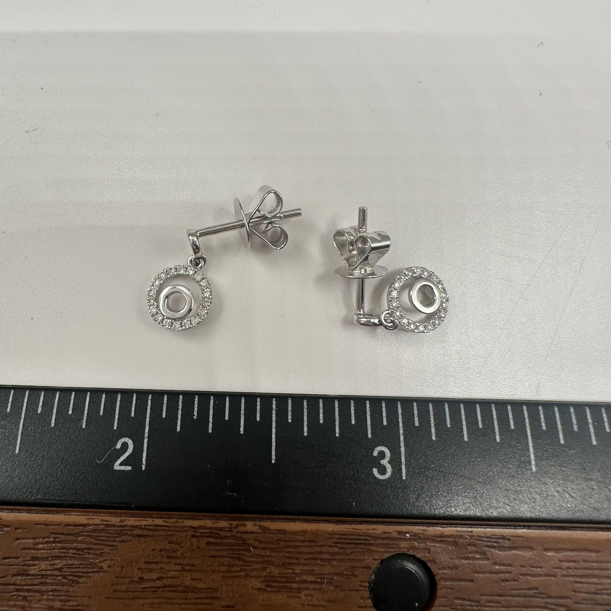 Diamond Circle Drop Dangle Earrings 14K White Gold 0.14ctw Pre Loved