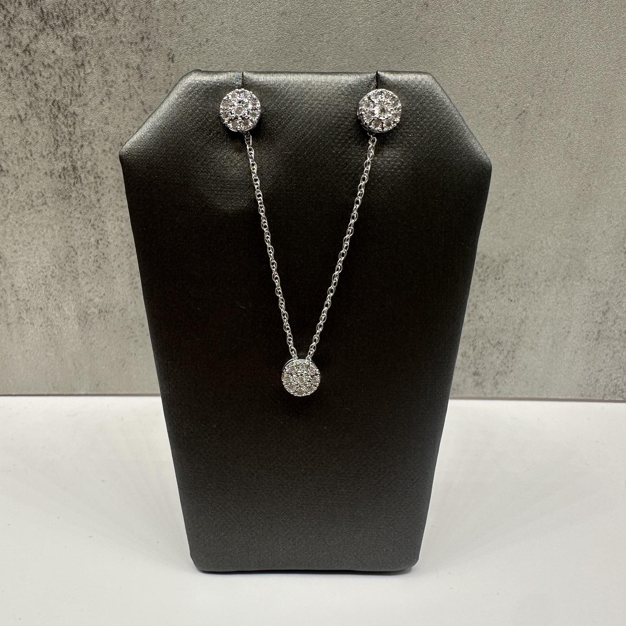 Diamond Earrings Necklace Set Sterling Silver 0.18ctw 18in New