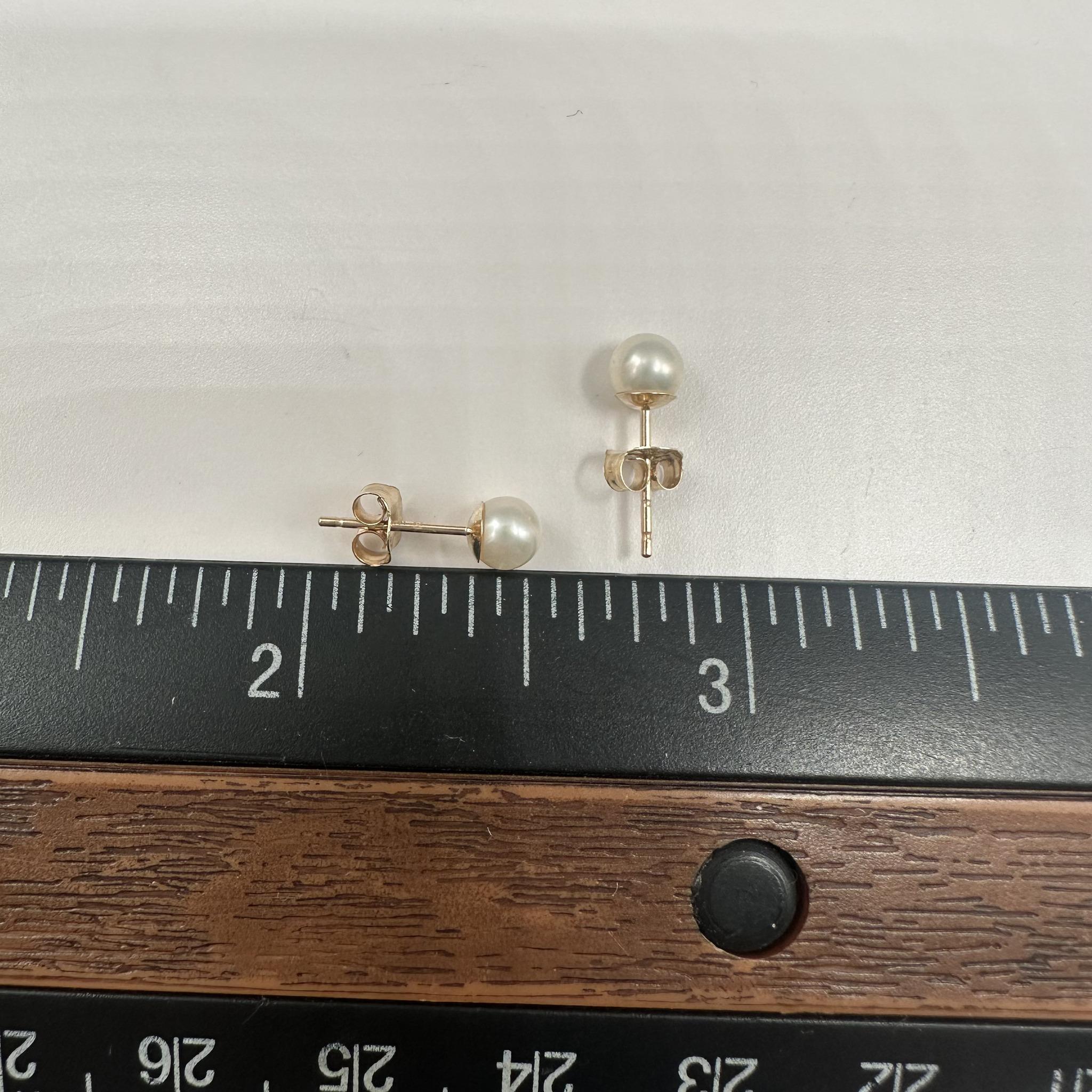Pearl Stud Earrings 10K Yellow Gold 4.4mm New