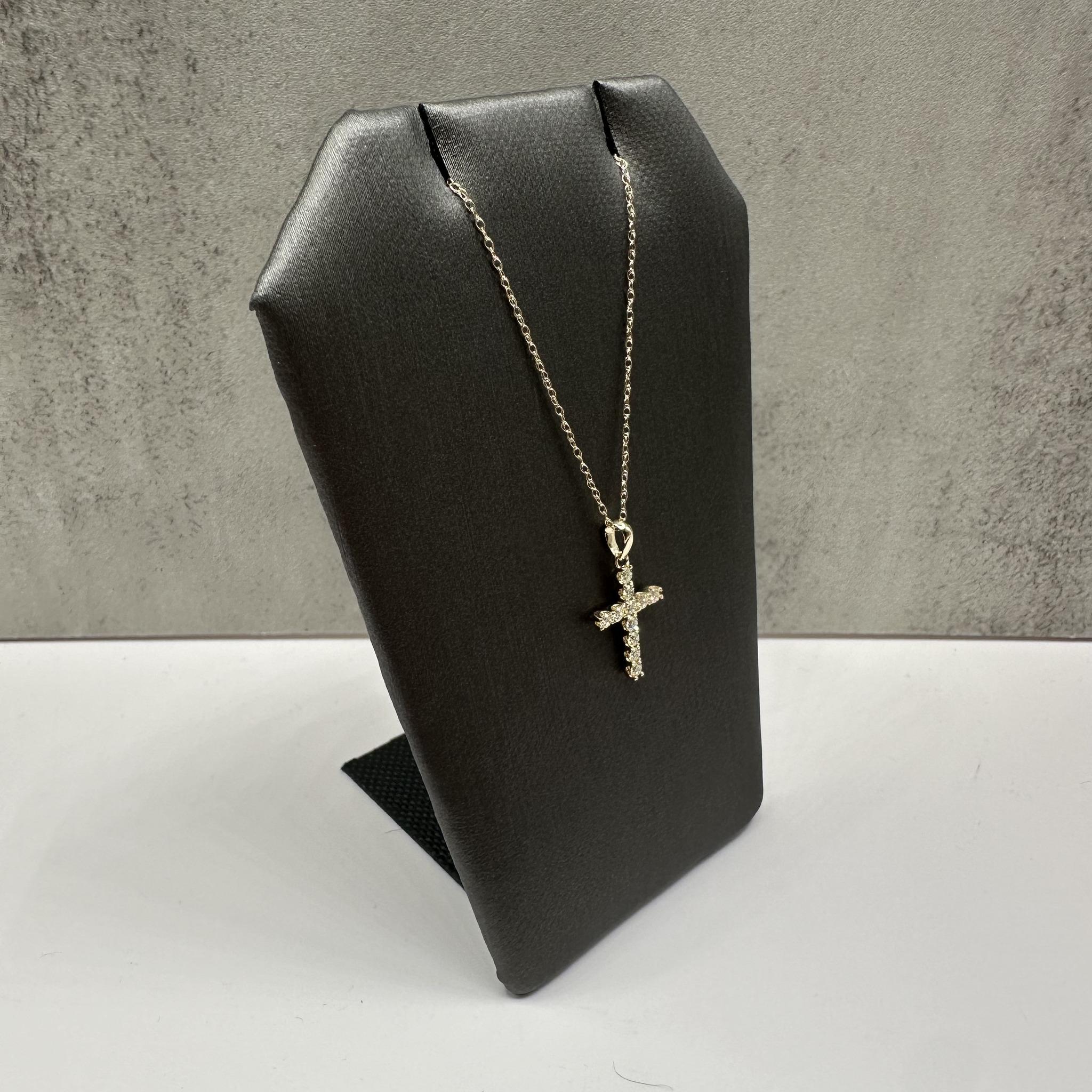 Natural Diamond Cross Necklace 10K Yellow Gold 0.20ctw 18in New