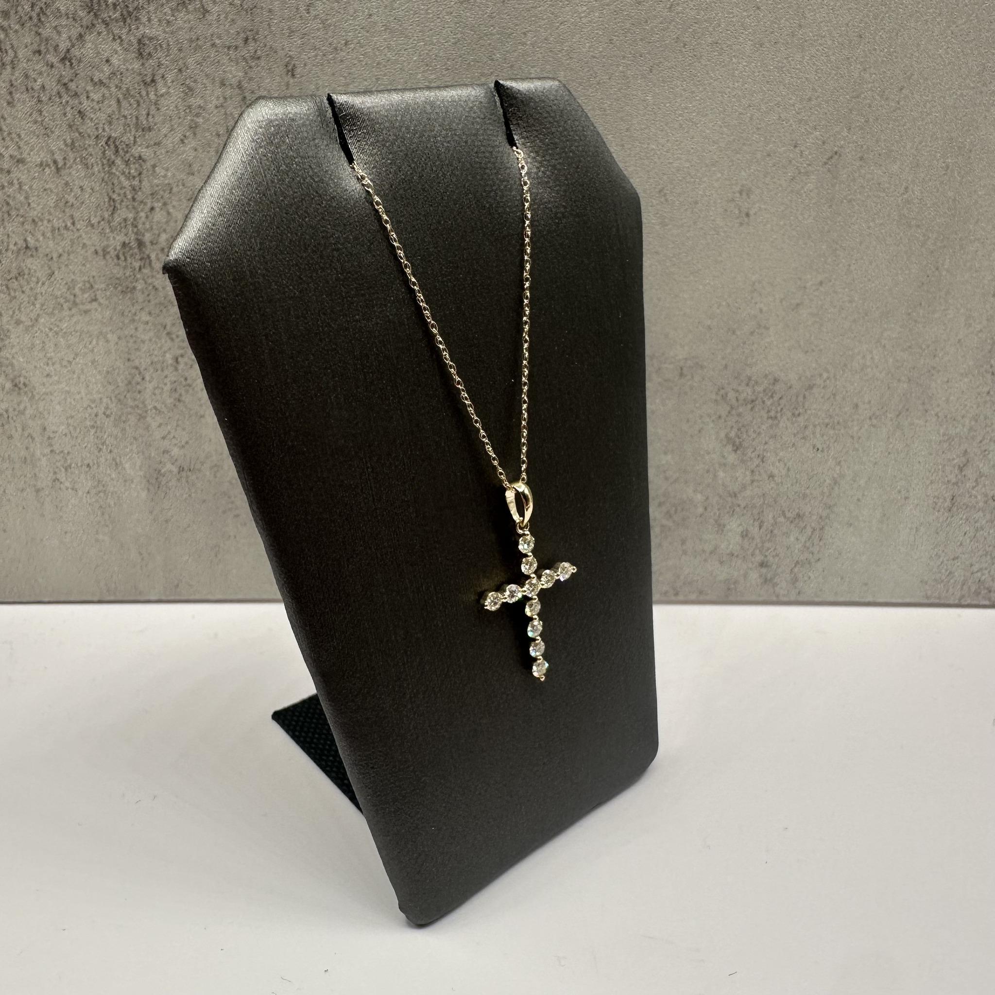 Natural Diamond Cross Necklace 10K Yellow Gold 0.45ctw 18in New