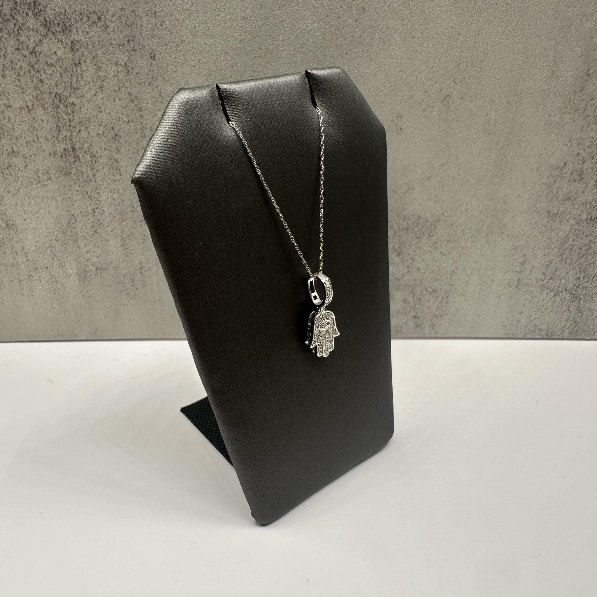 Diamond Hamsa Necklace 10K White Gold 0.25ctw 18in New