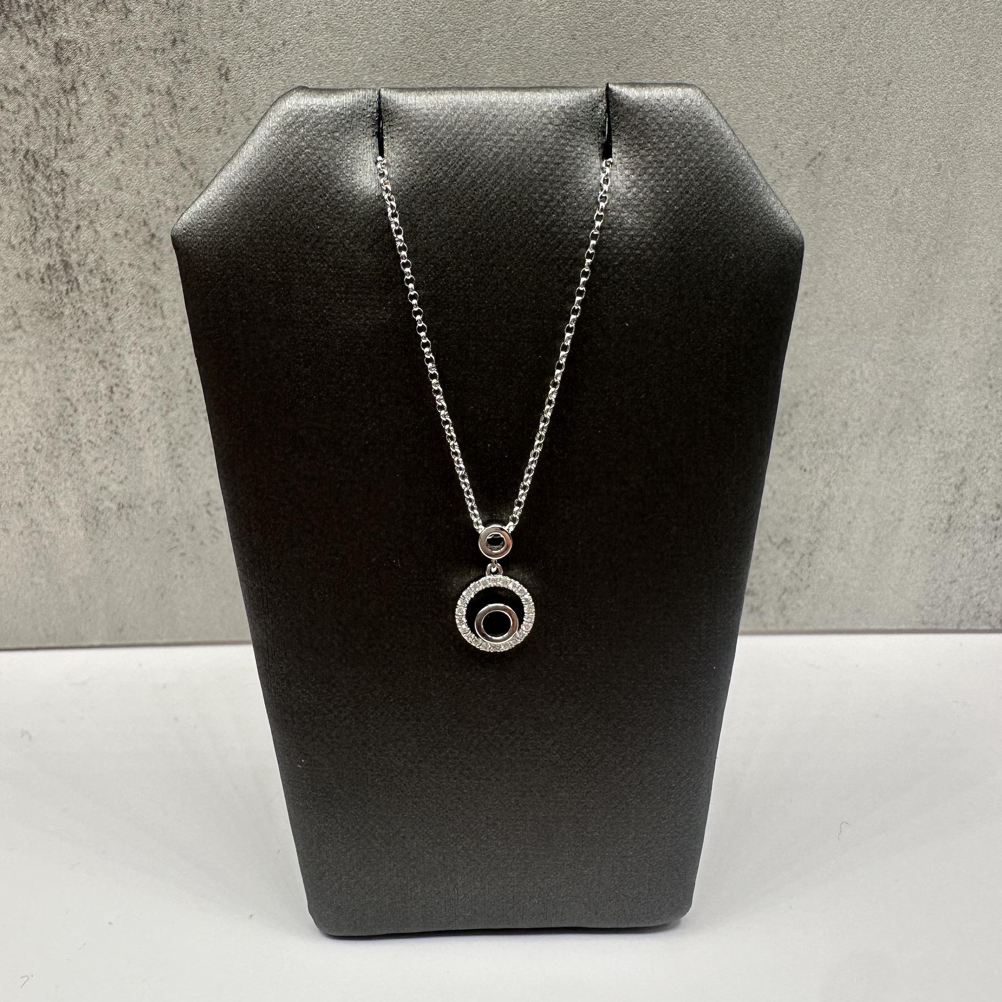 Diamond Circle Pendant Necklace 14K White Gold 0.09ctw 15.75in