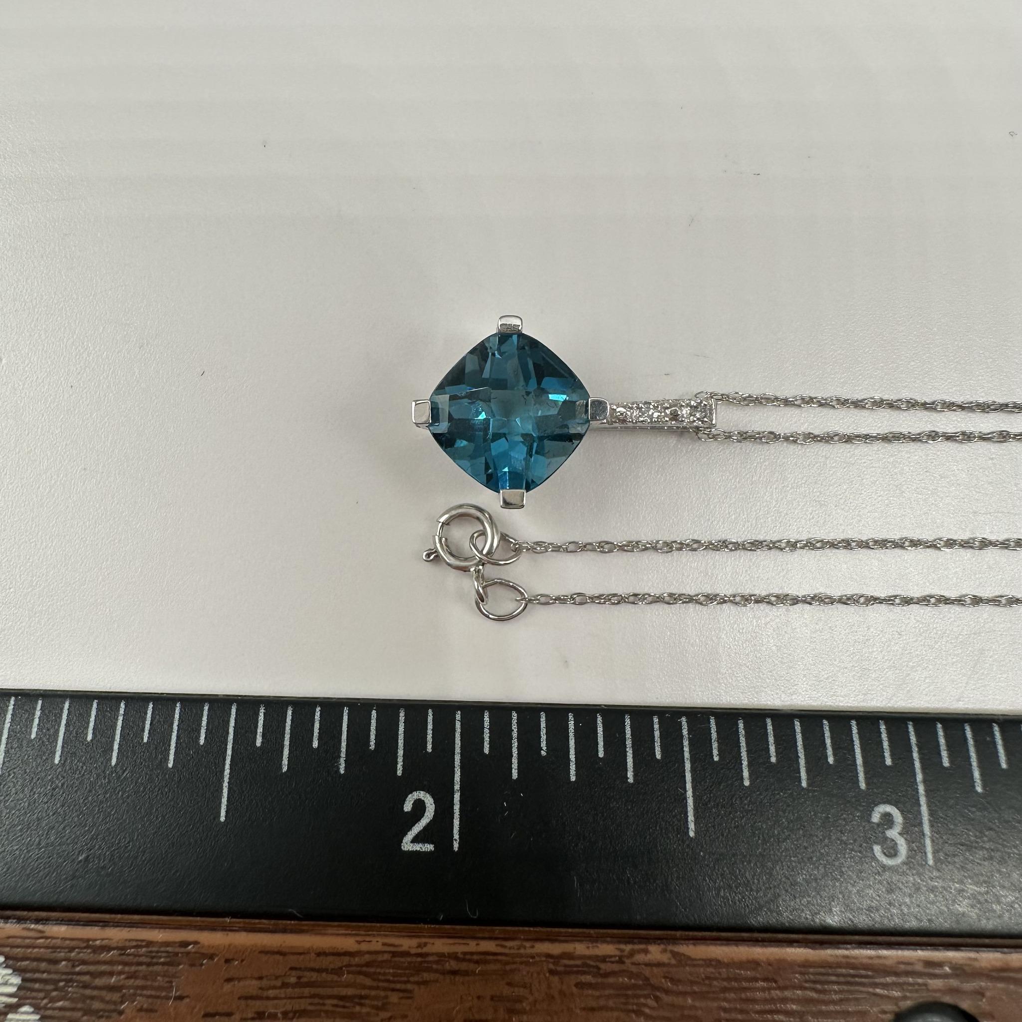 London Blue Topaz Diamond Necklace 10K White Gold 18in New