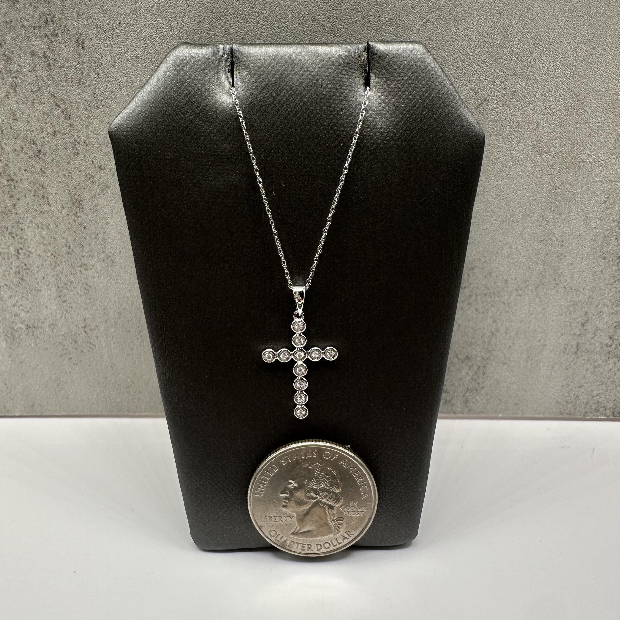 Diamond Cross Necklace in 14kt White Gold – 0.07ctw, 18in, New