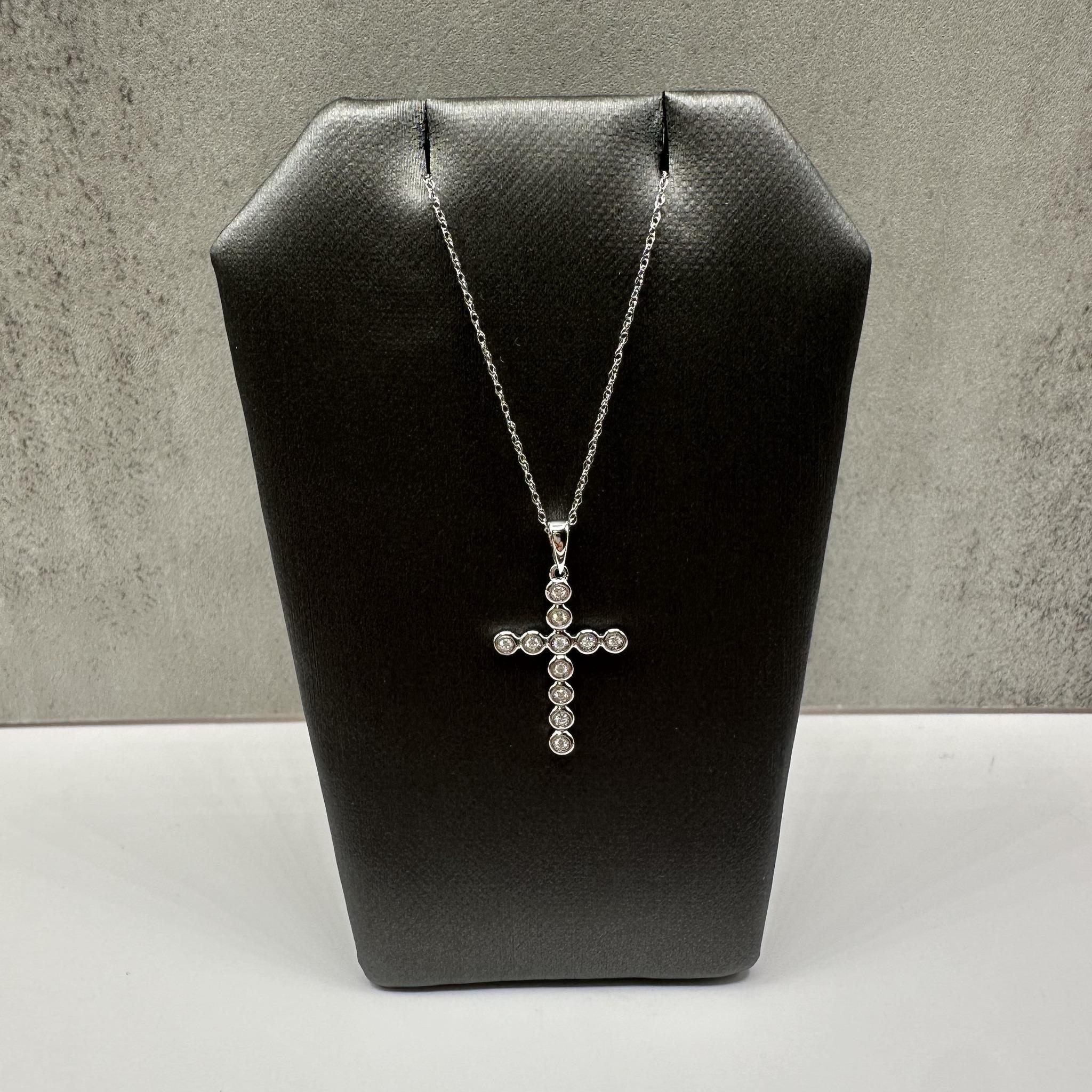 Diamond Cross Necklace in 14kt White Gold – 0.07ctw, 18in, New
