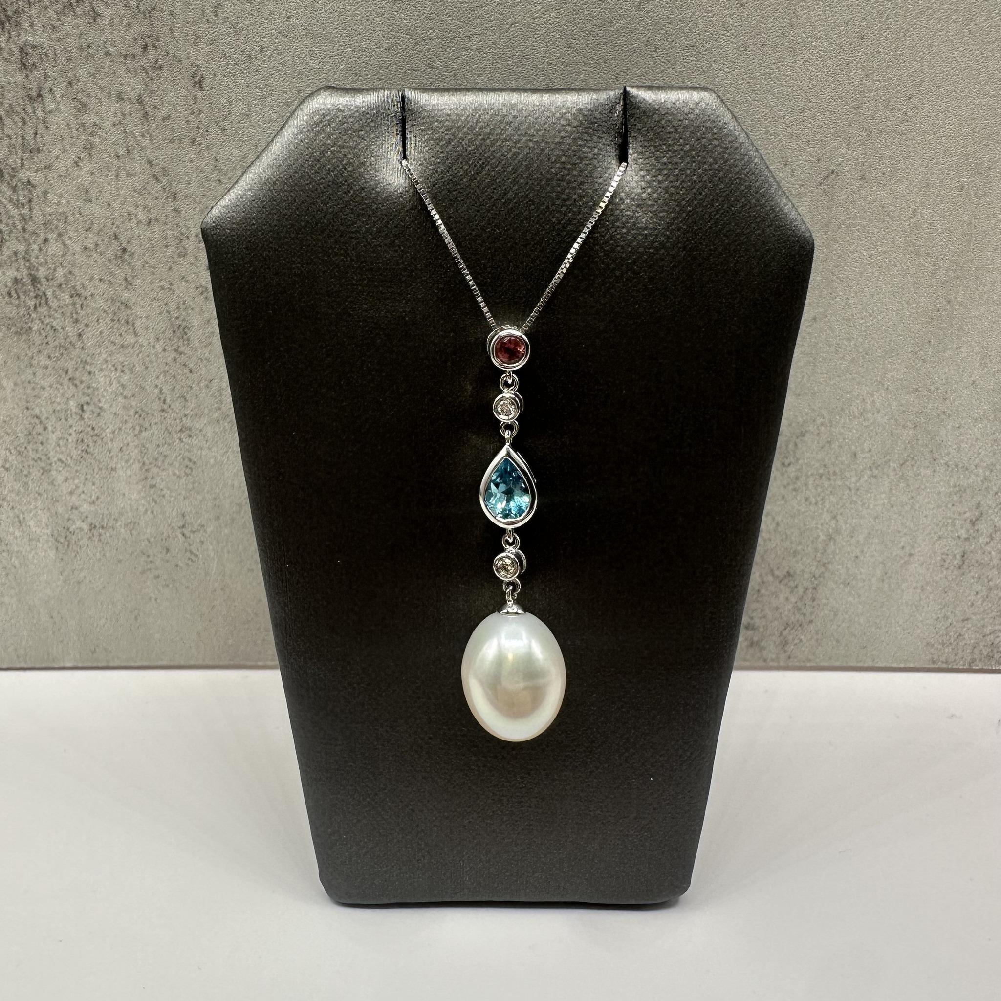 Multi Gemstone & Diamond Necklace in 14kt White Gold – 18in, New