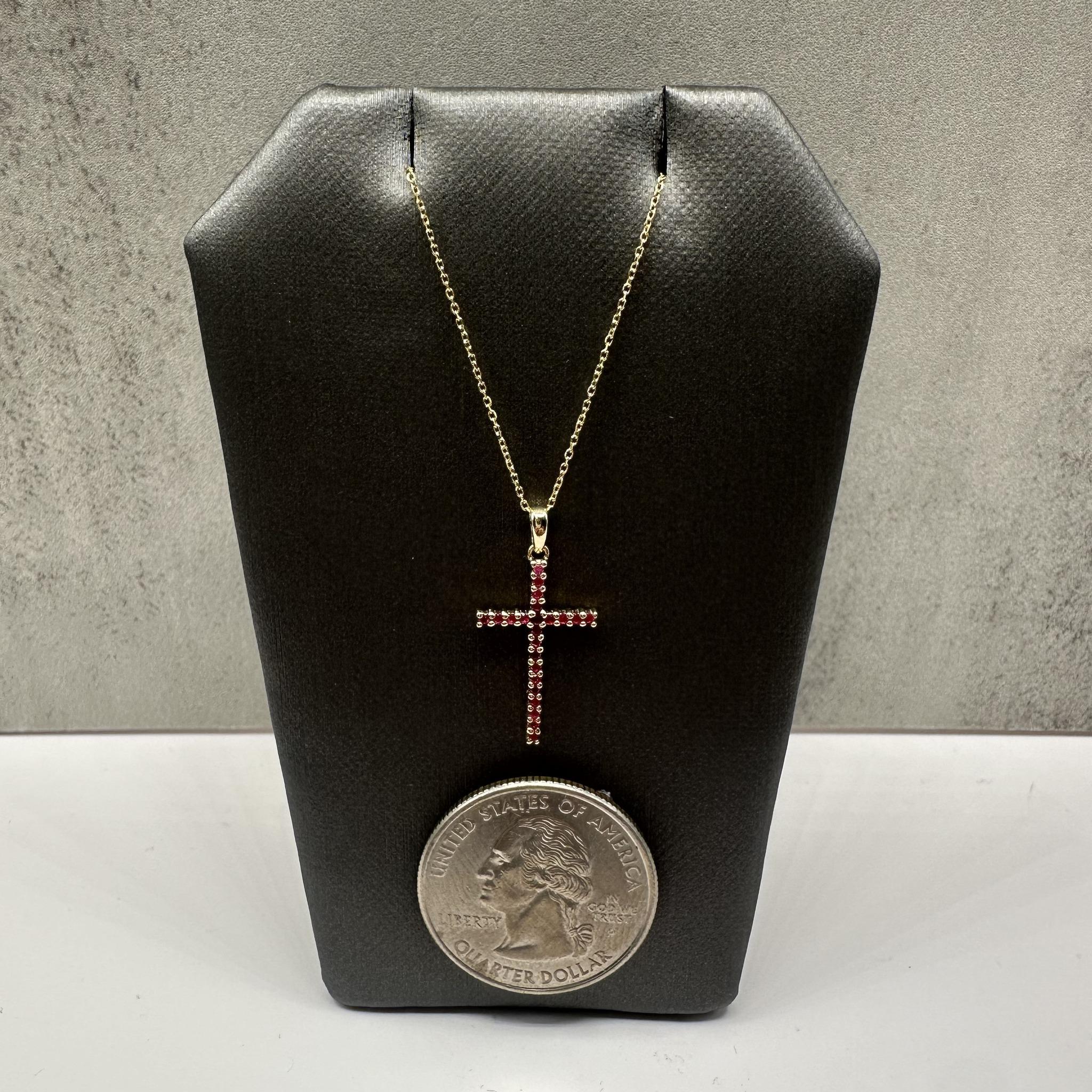 Ruby Cross Necklace 14K Yellow Gold 0.20ctw 18in New