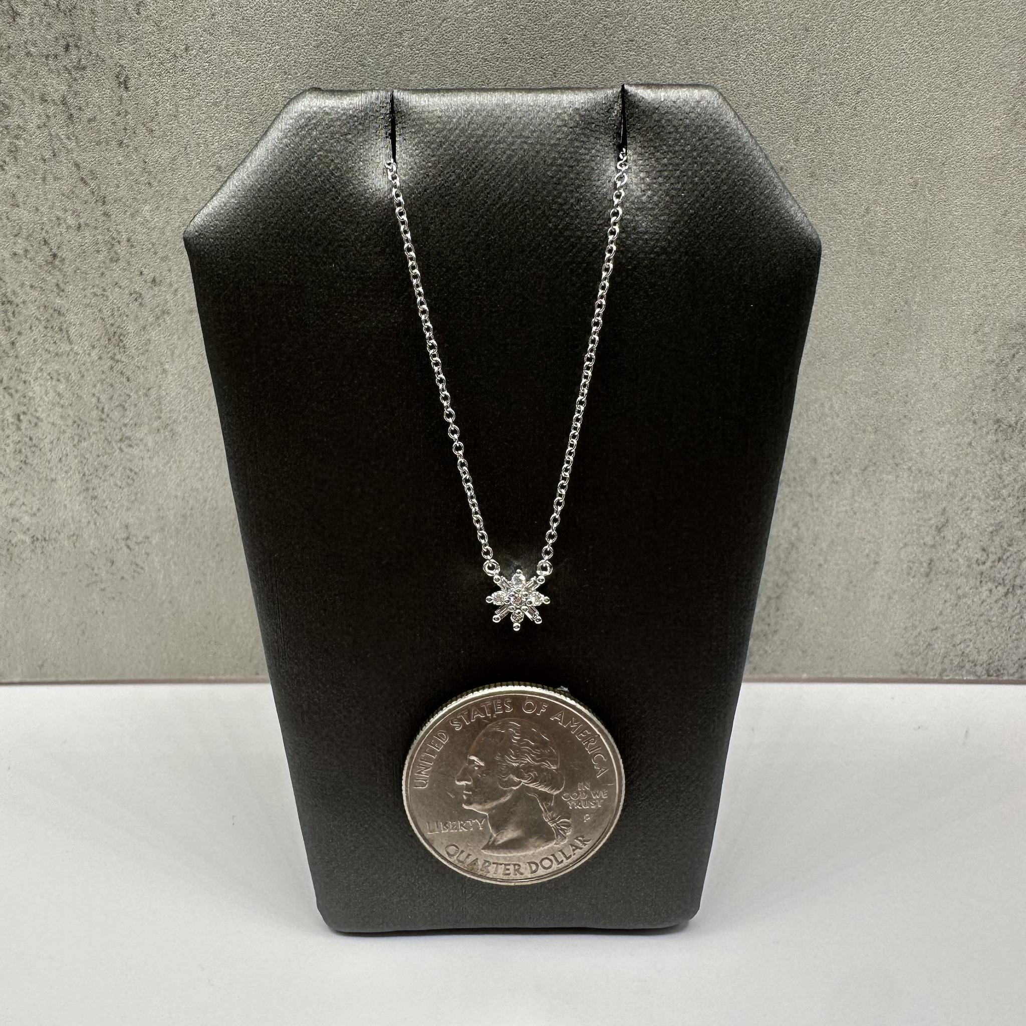 Diamond Snowflake Necklace 10K White Gold 0.10ctw 16.25in New